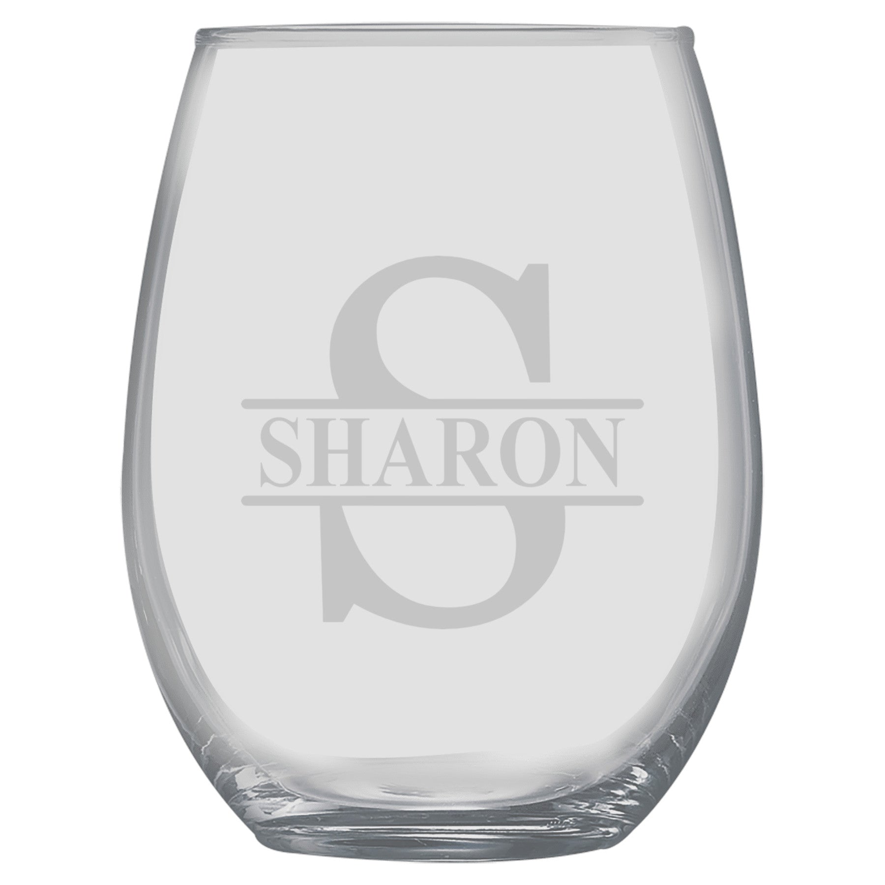 15oz PERSONALIZED Set - Stemless Wine Glass + Coaster - Split letter monogram