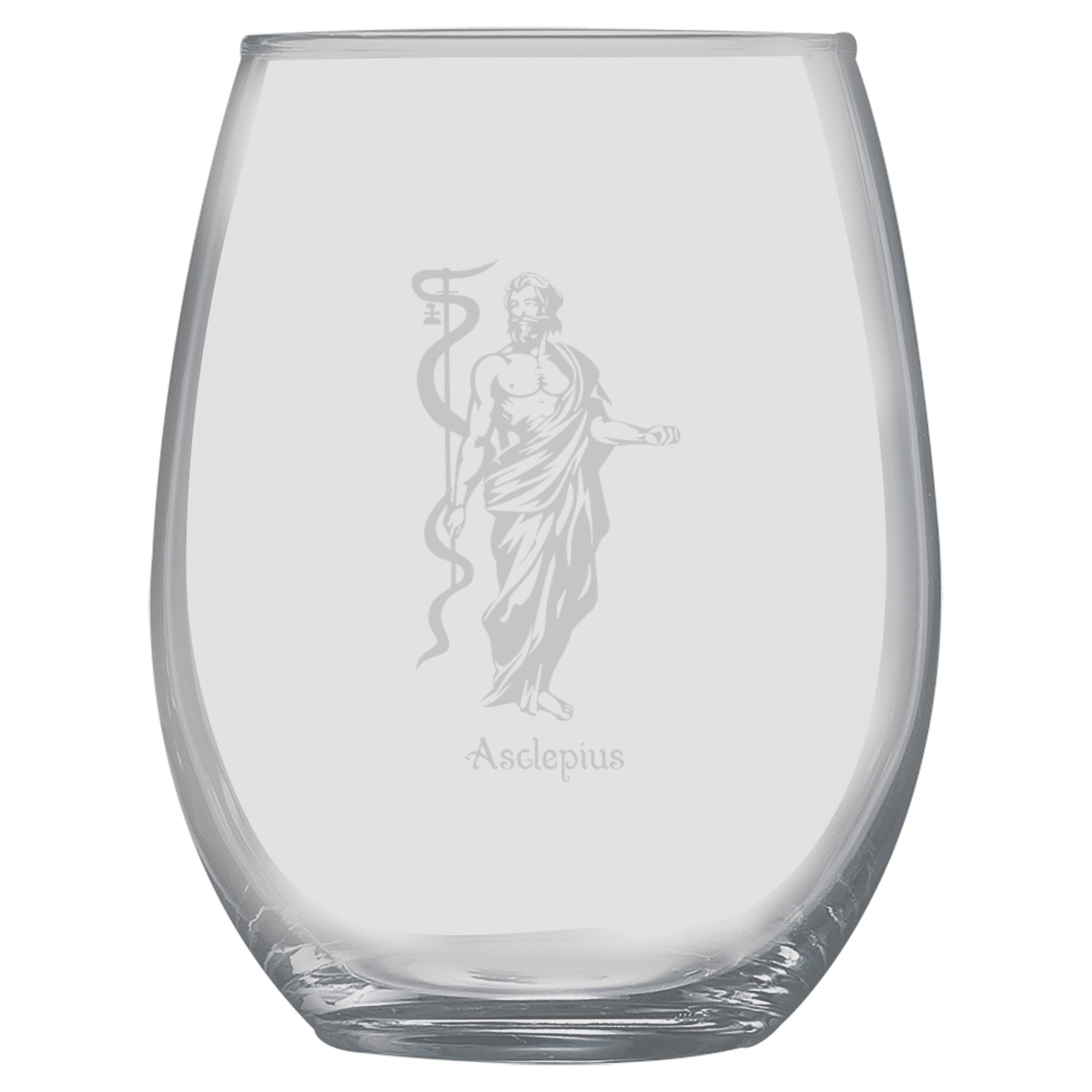 15oz Stemless Wine Glass -  Asclepius God of Healing