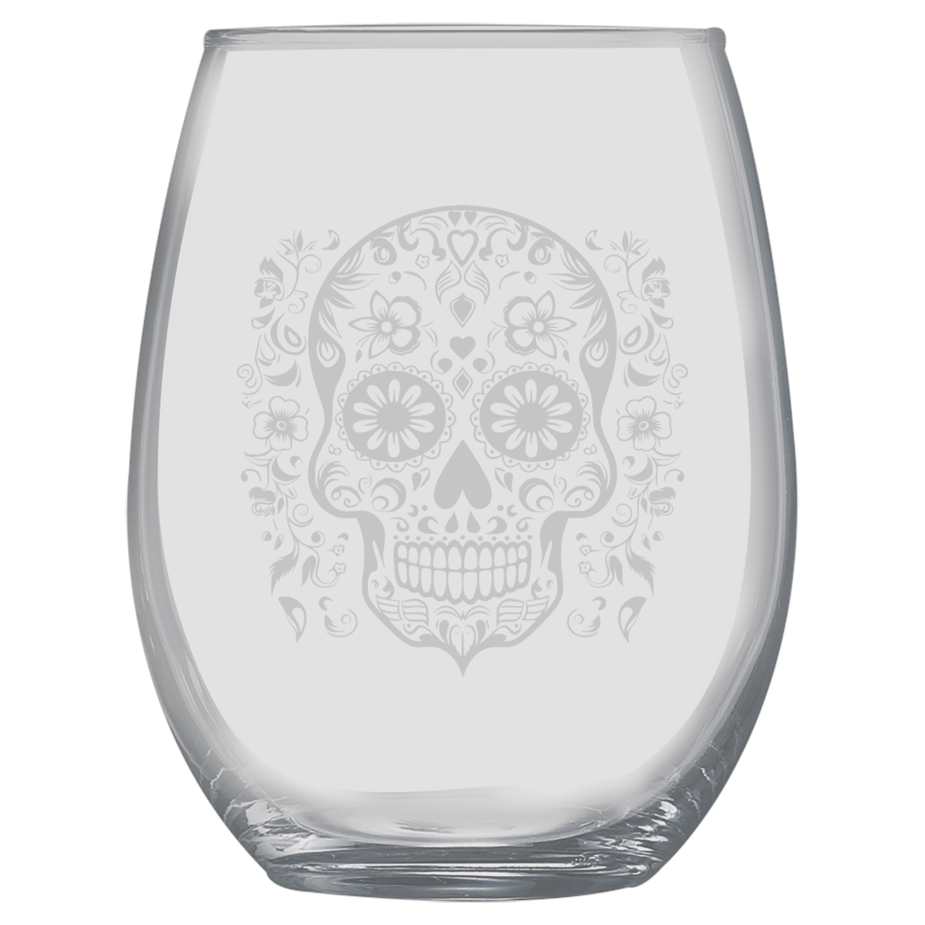 15oz Stemless Wine Glass - Sugar Skull - Day of the Dead