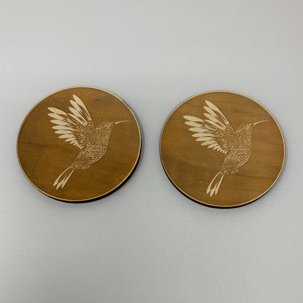 Hummingbird Coaster Set of two Raw Wood