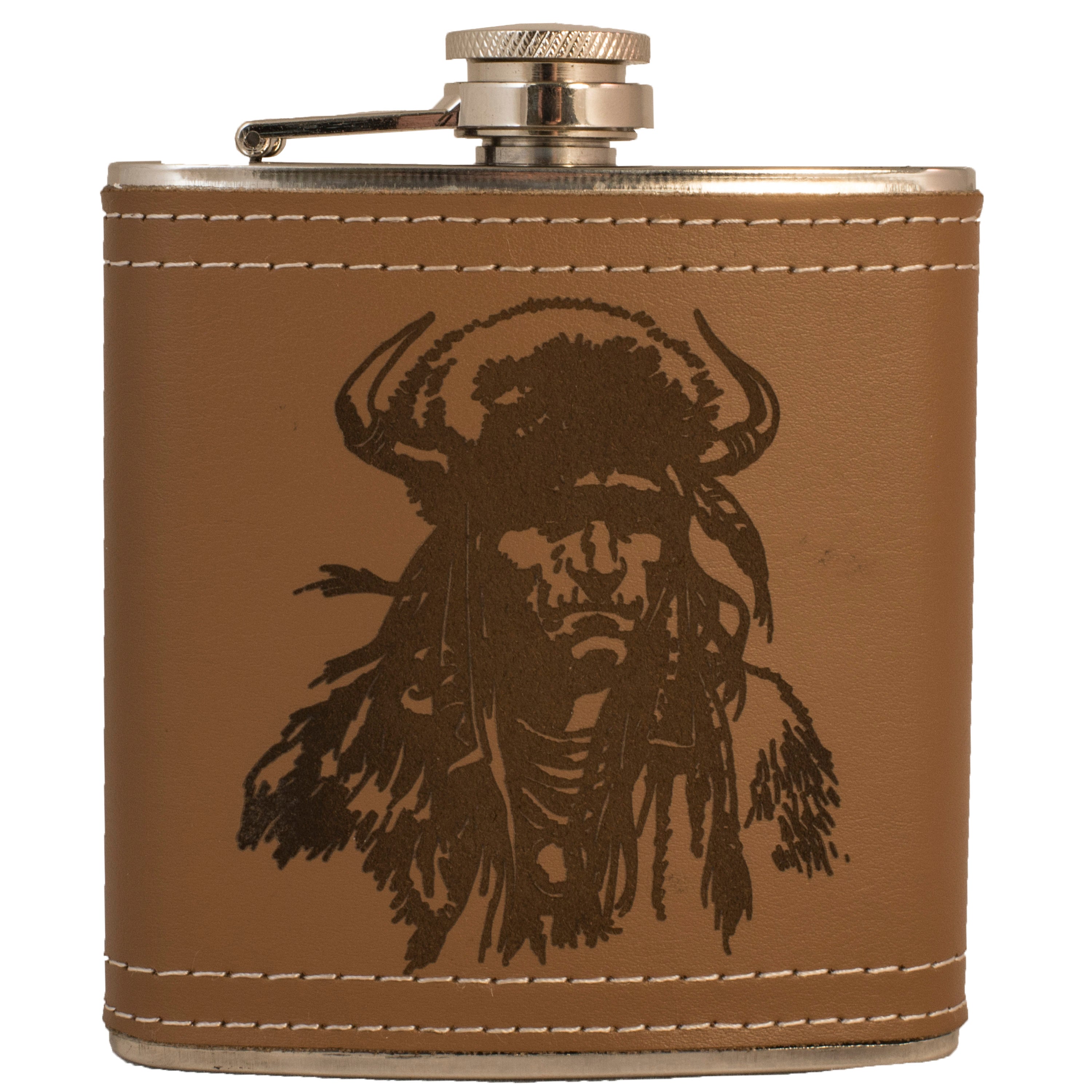 6oz Native Warrior Leather Flask