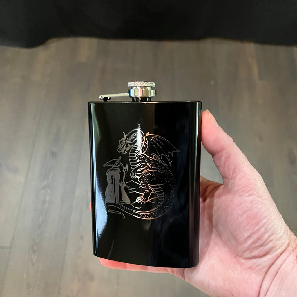 8oz Wizard and Dragon BLACK flask