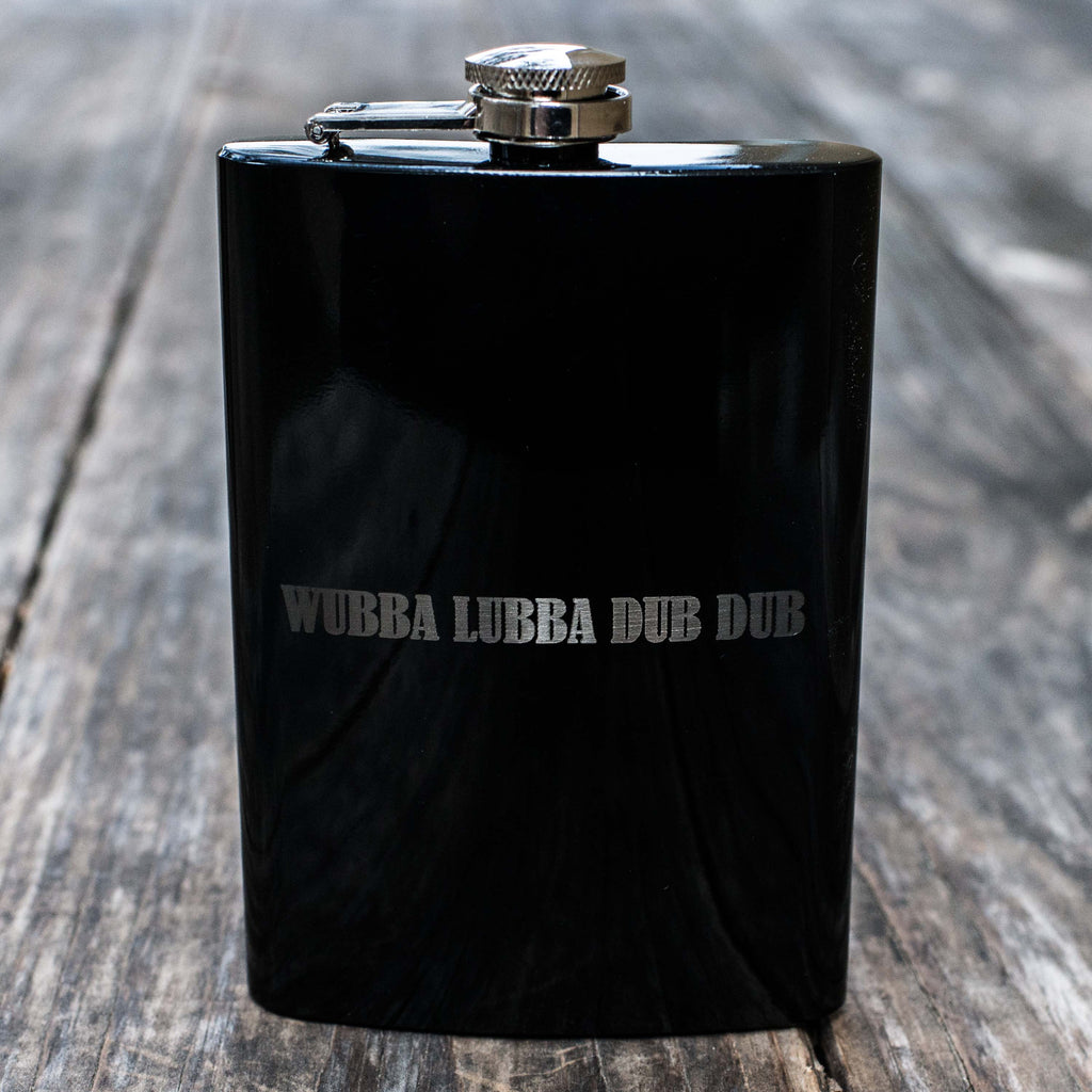 8oz Black Wubba Lubba Dub Dub Flask