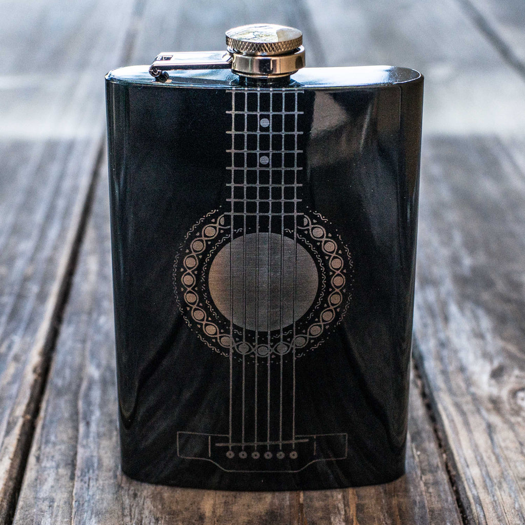 8oz BLACK Acoustic Guitar Flask
