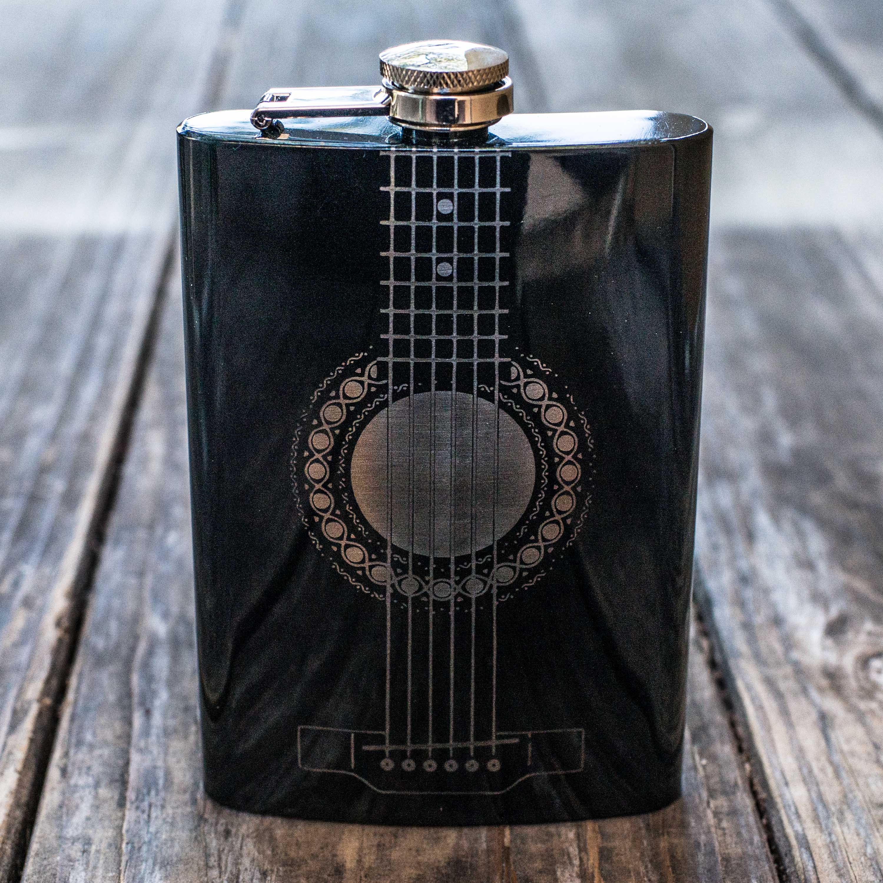 8oz BLACK Acoustic Guitar Flask