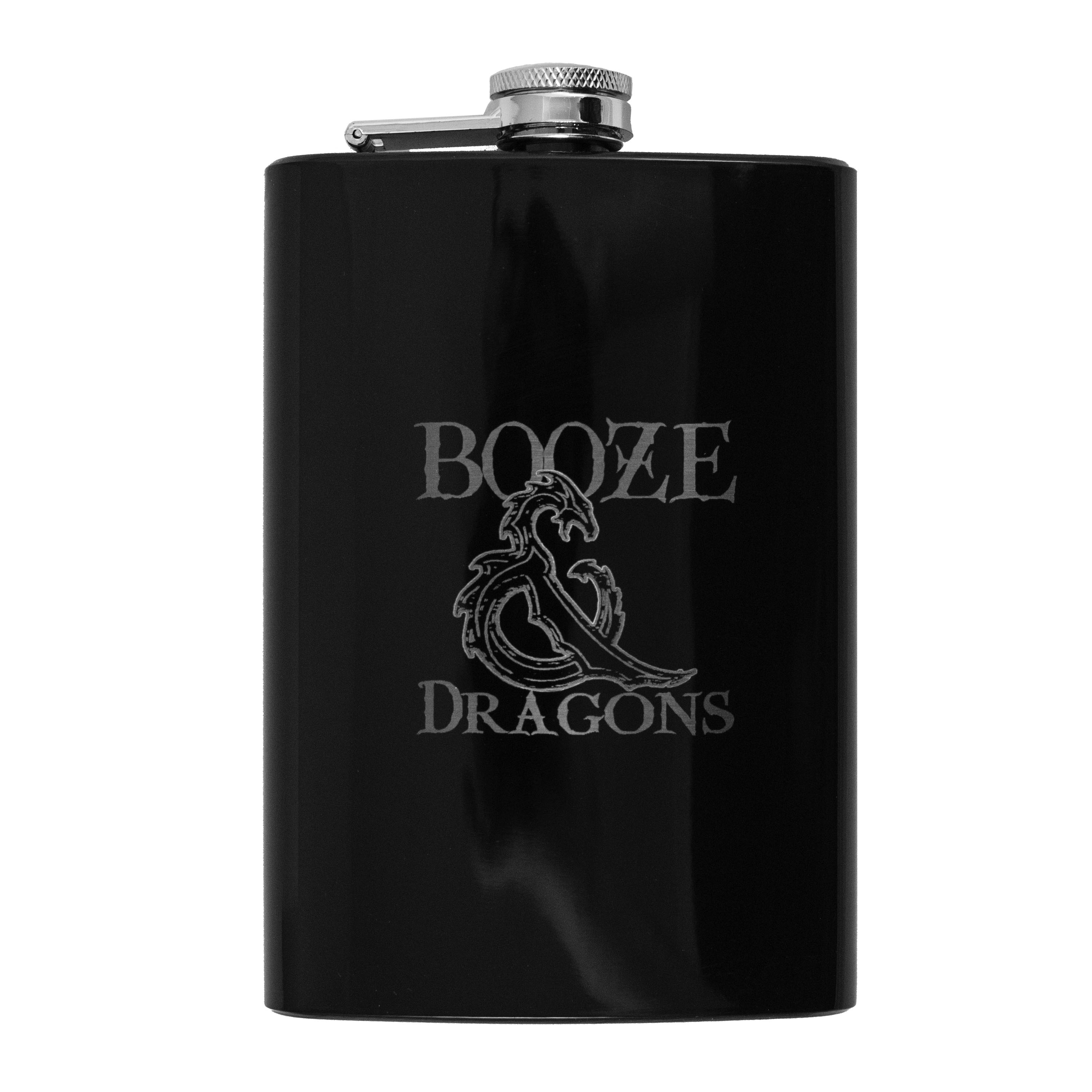 8oz BLACK Booze and Dragons Flask