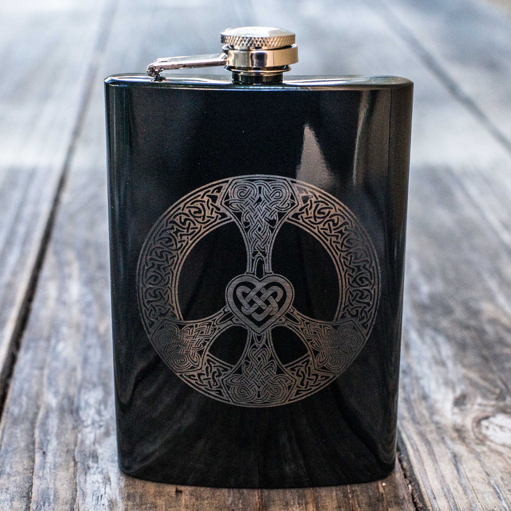 8oz BLACK Celtic Love and Peace Flask