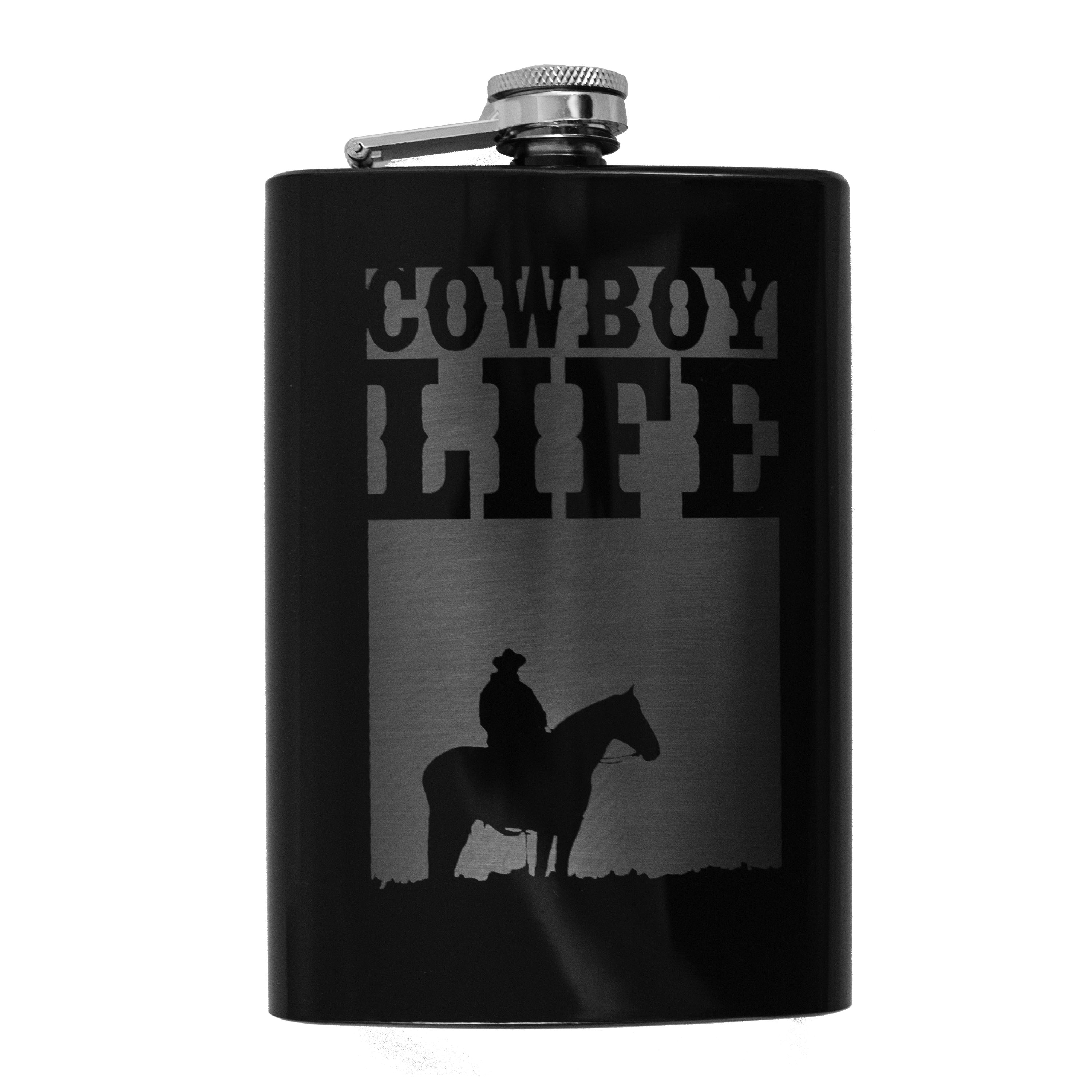 8oz BLACK Cowboy Life Flask
