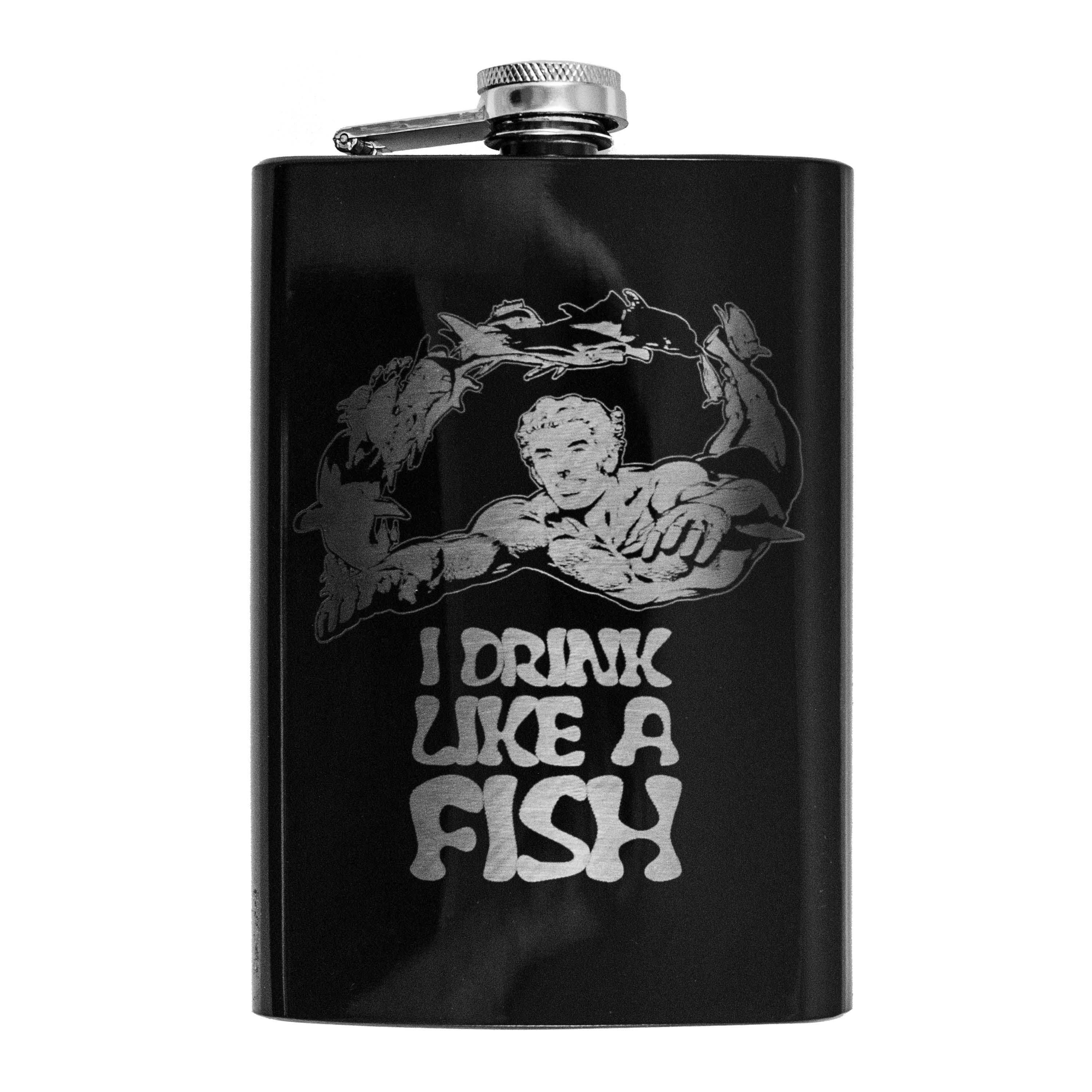 8oz BLACK I Drink Like a Fish Flask