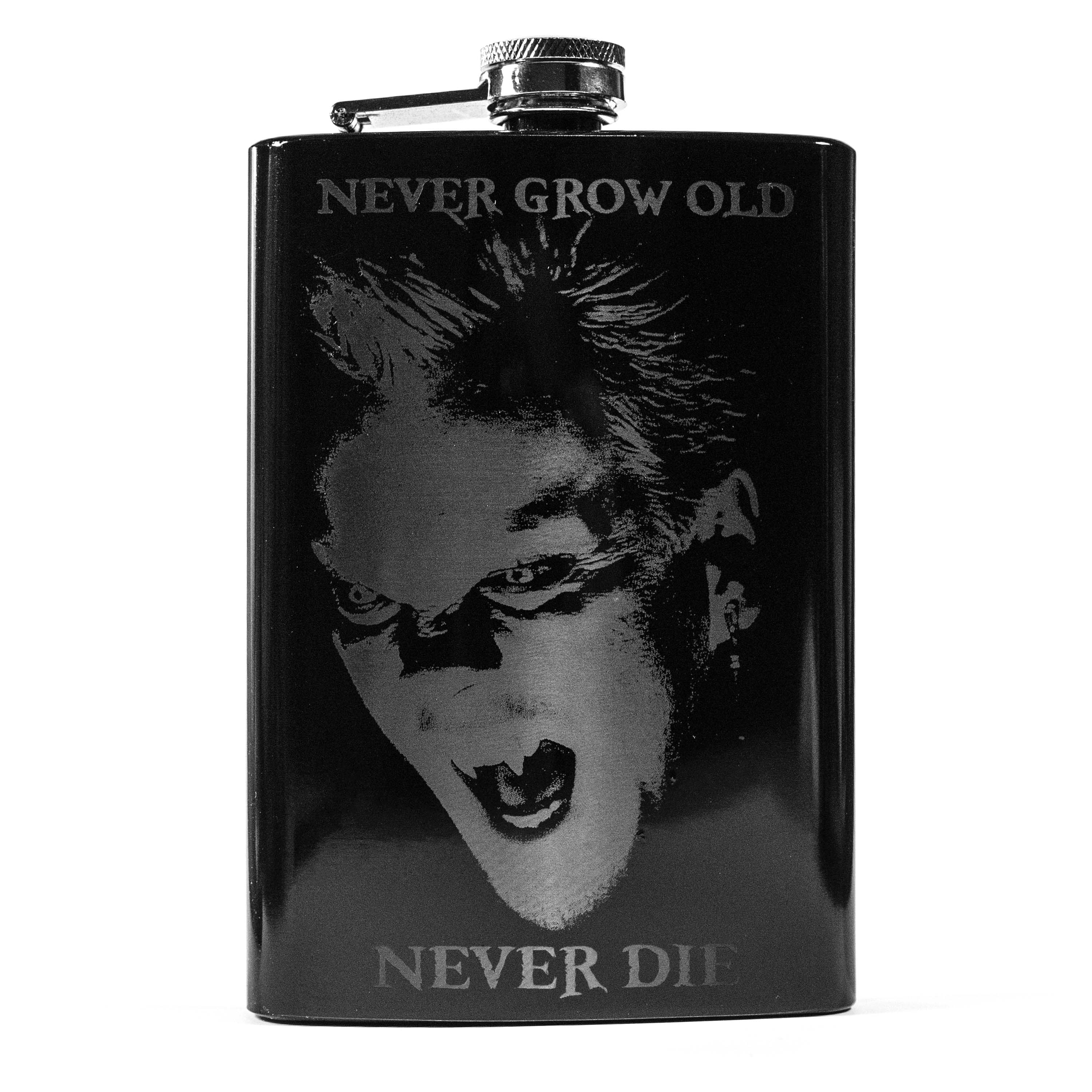 8oz BLACK Never Grow Old Flask