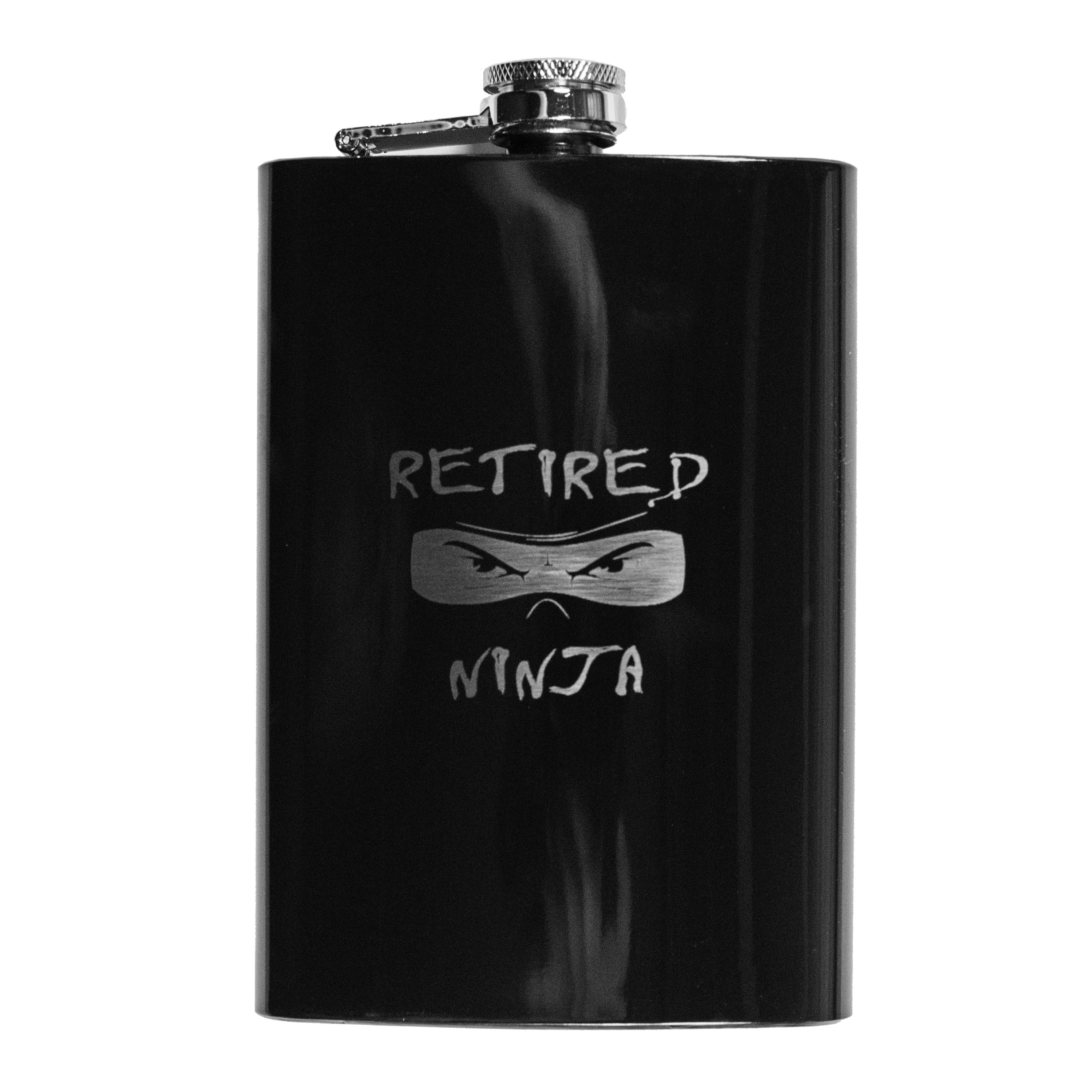 8oz BLACK Retired Ninja Flask