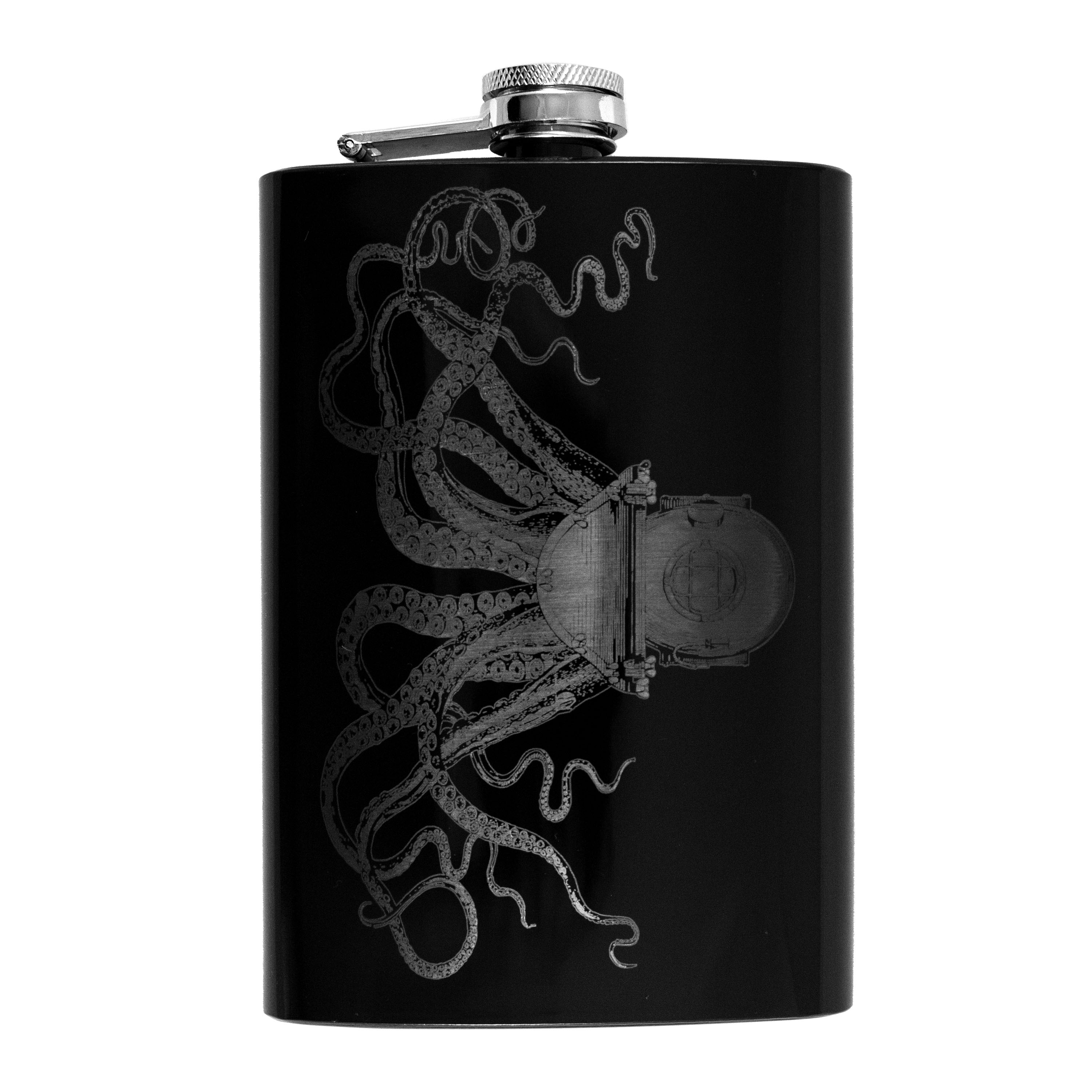 8oz BLACK Steampunk Octopus Flask
