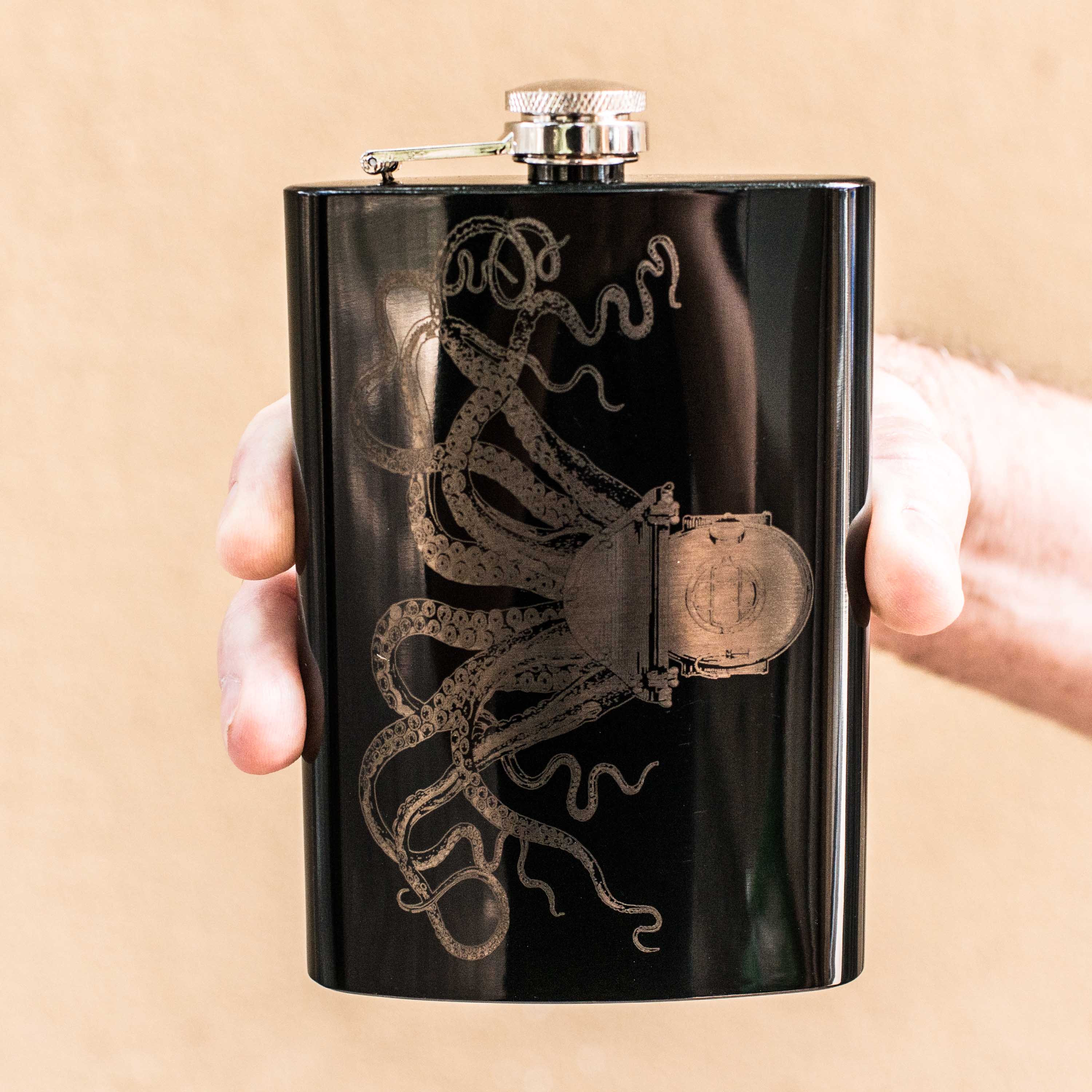 8oz BLACK Steampunk Octopus Flask