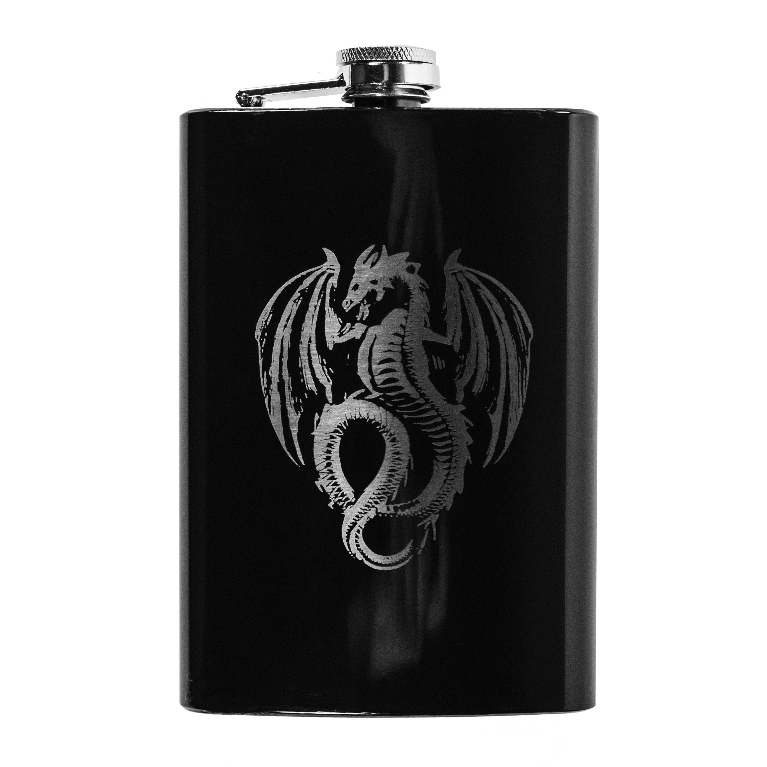 8oz BLACK Vintage Flying Dragon Flask