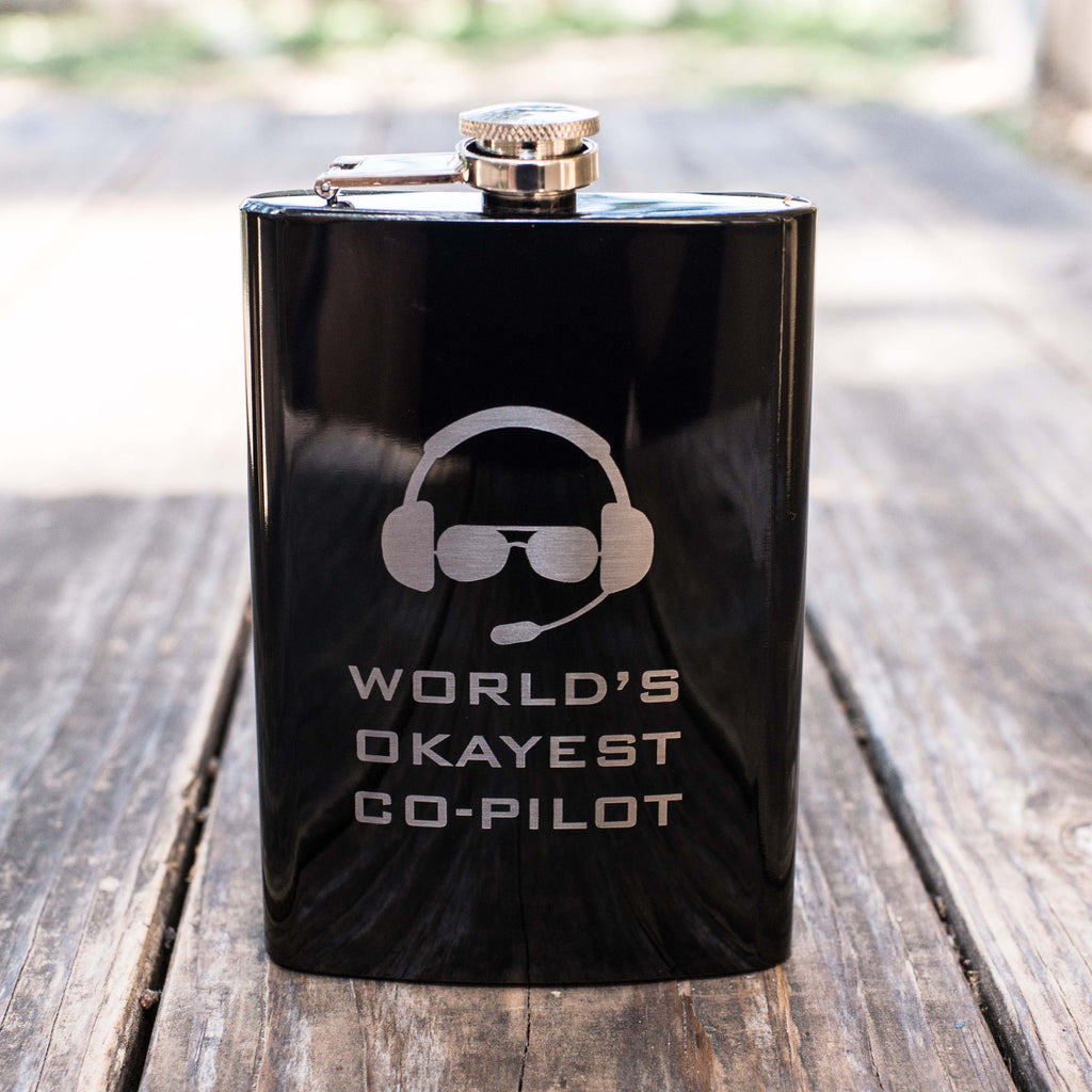 8oz BLACK World's Okayest Co-Pilot Flask