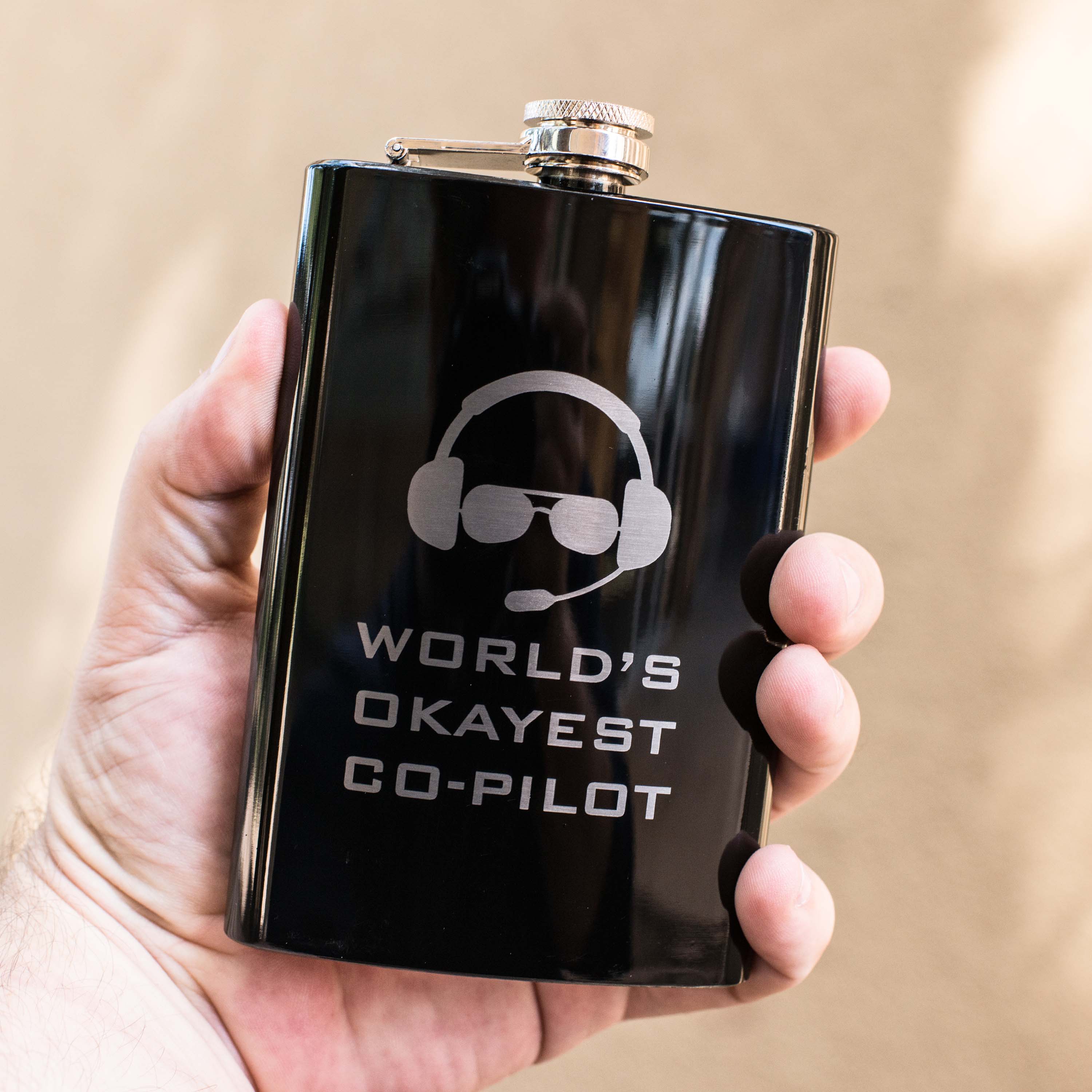 8oz BLACK World's Okayest Co-Pilot Flask