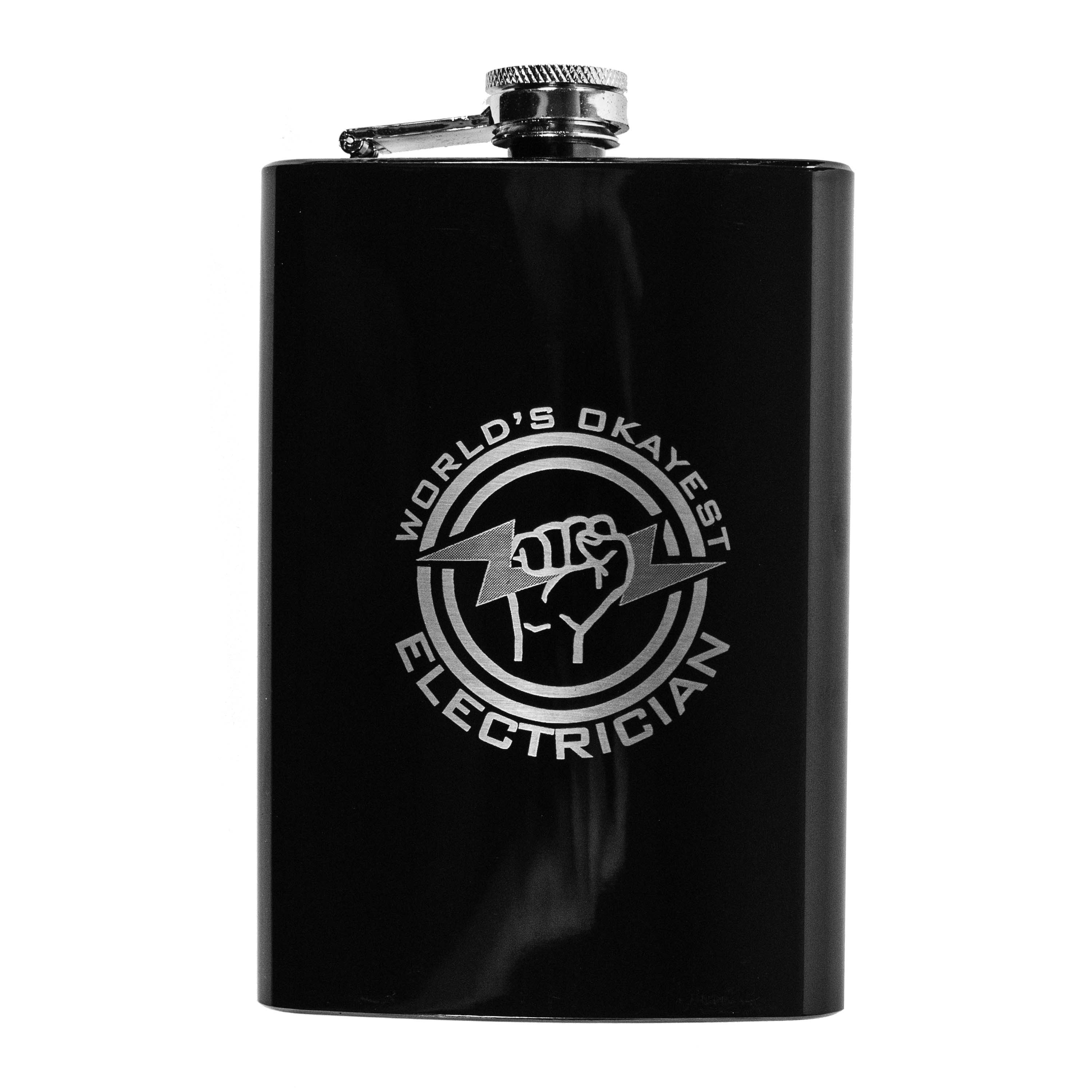 8oz BLACK World's Okayest Electrician Flask