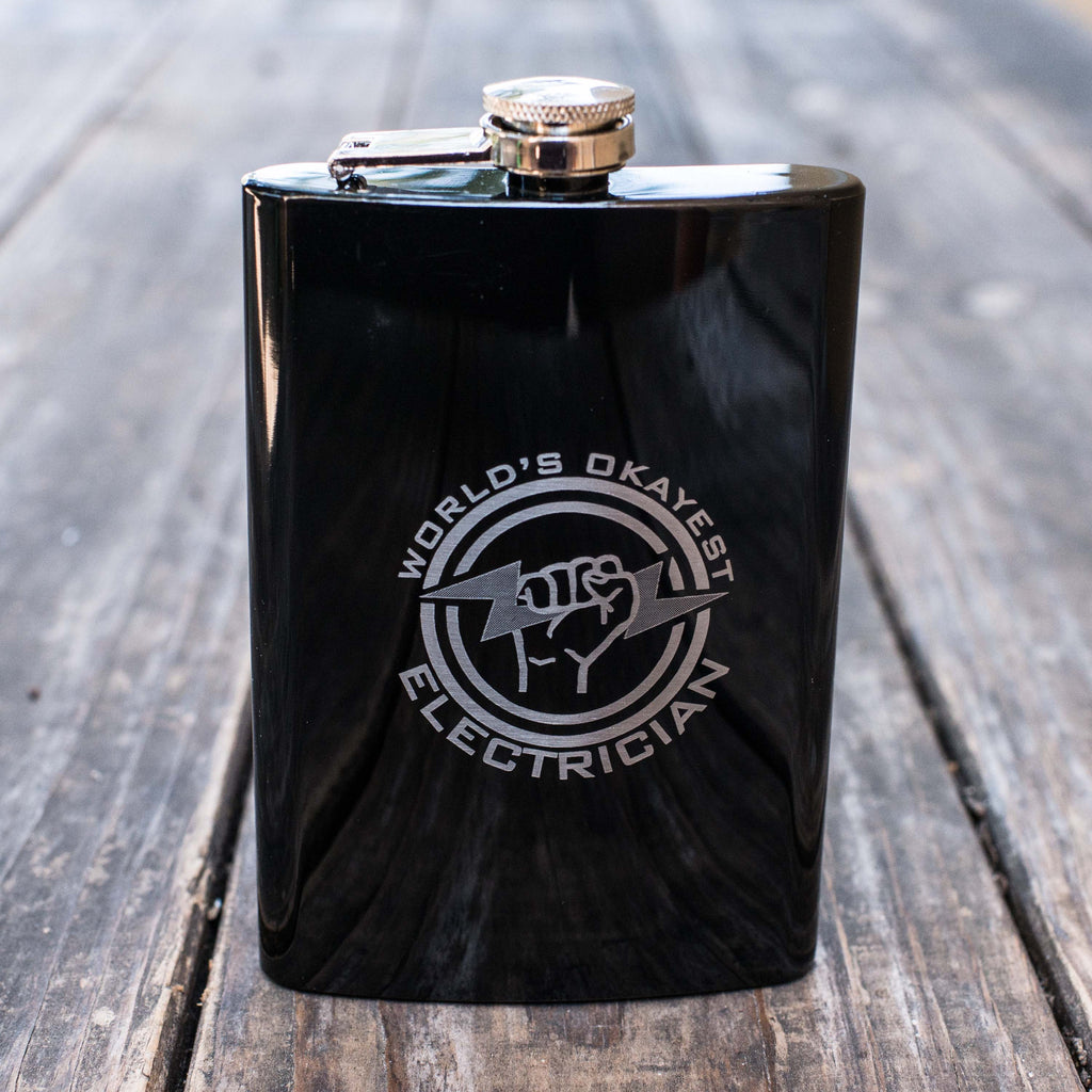 8oz BLACK World's Okayest Electrician Flask