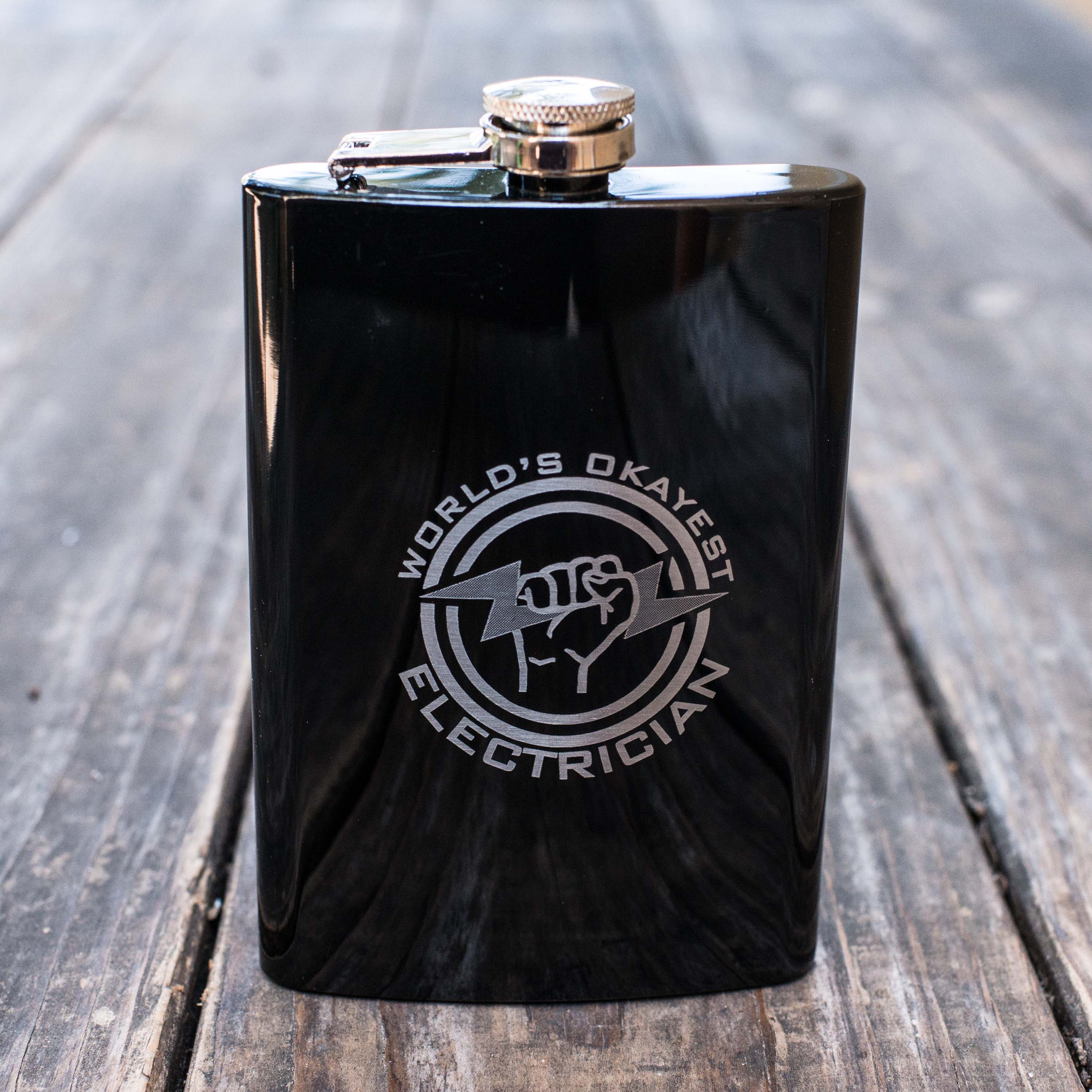 8oz BLACK World's Okayest Electrician Flask