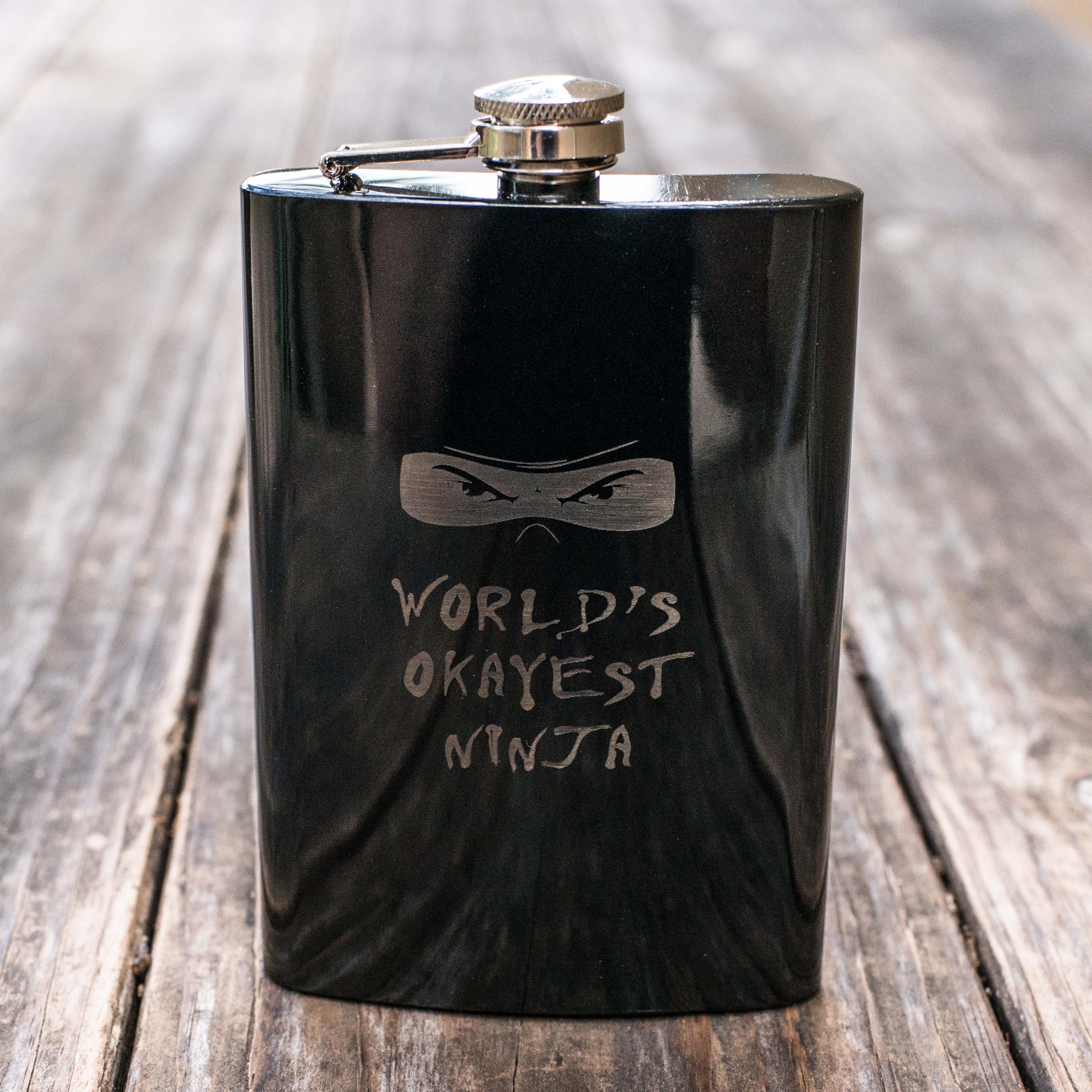 8oz BLACK World's Okayest Ninja Flask