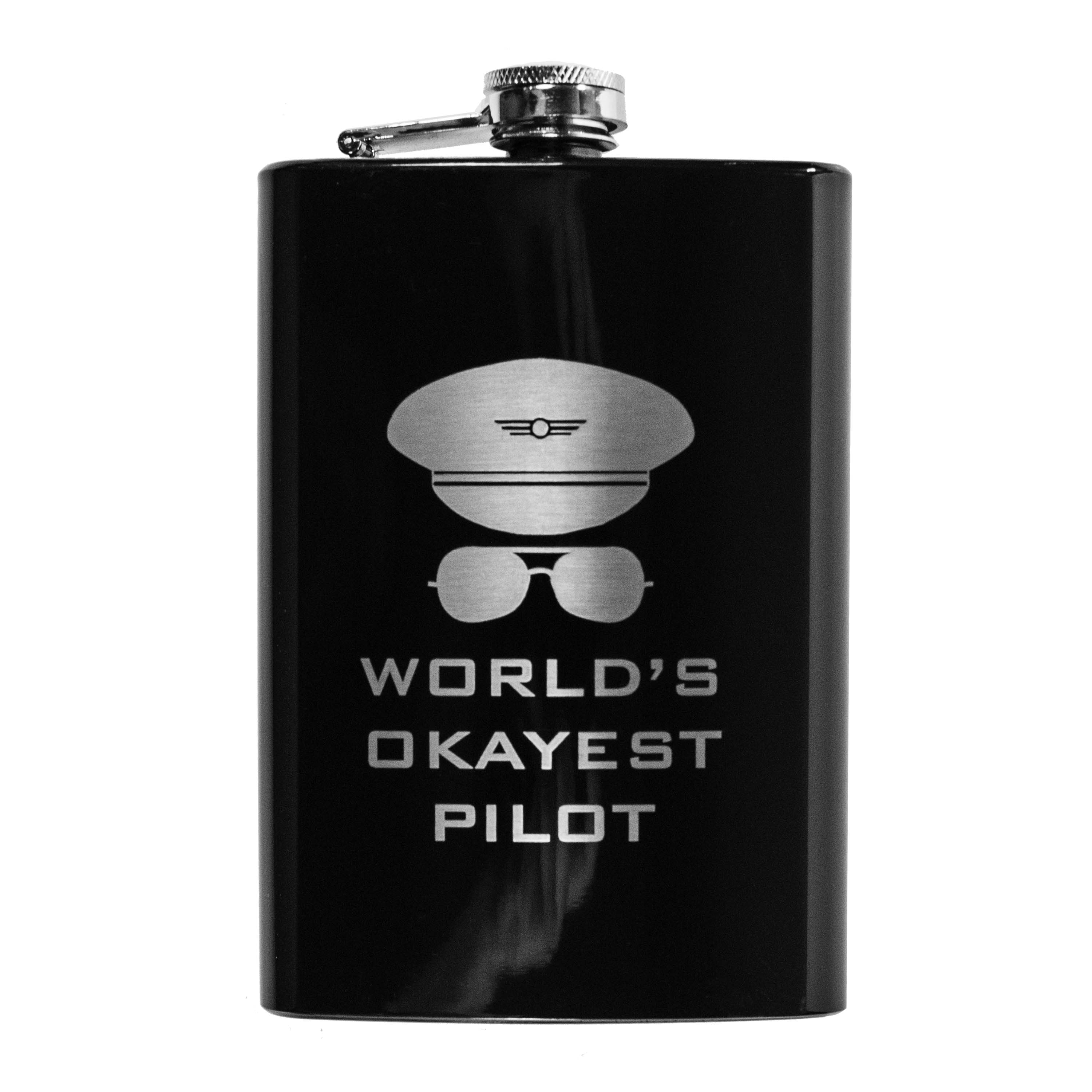 8oz BLACK World's Okayest Pilot Flask