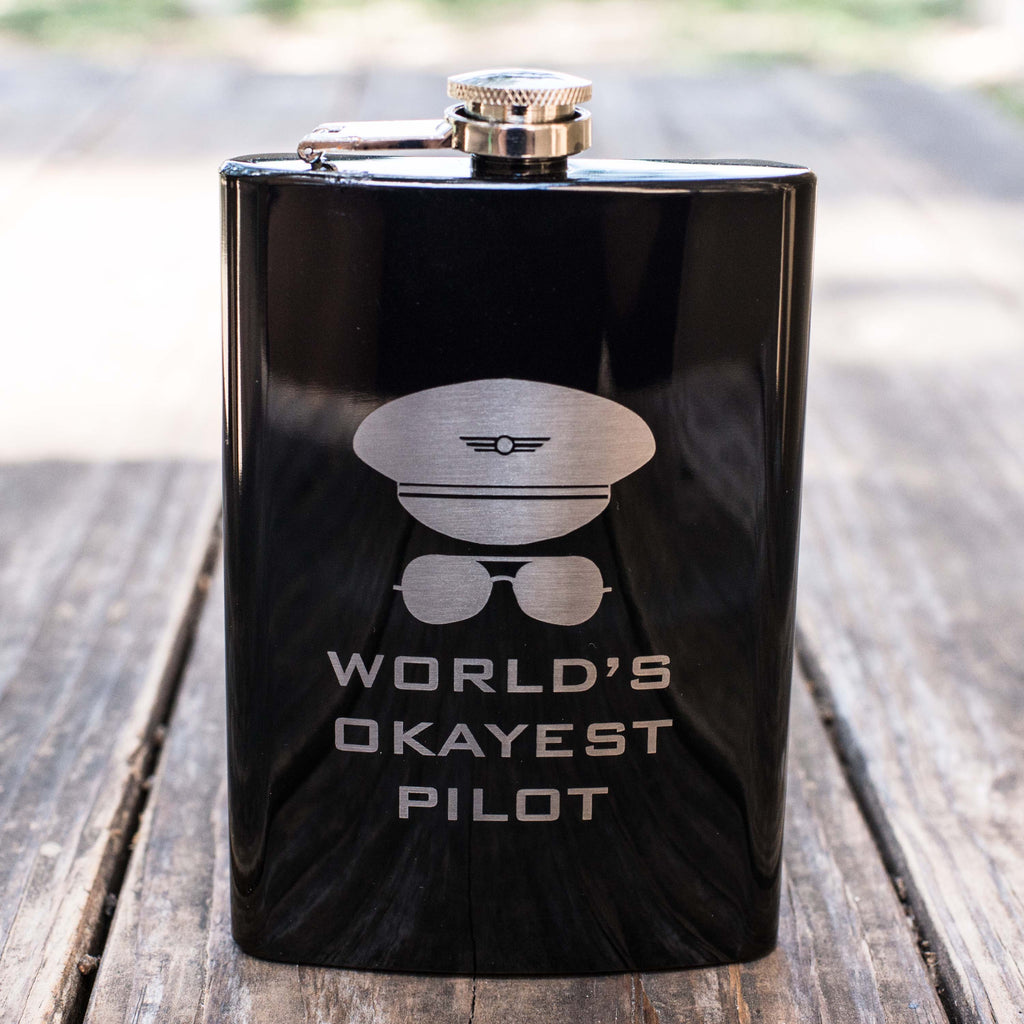 8oz BLACK World's Okayest Pilot Flask