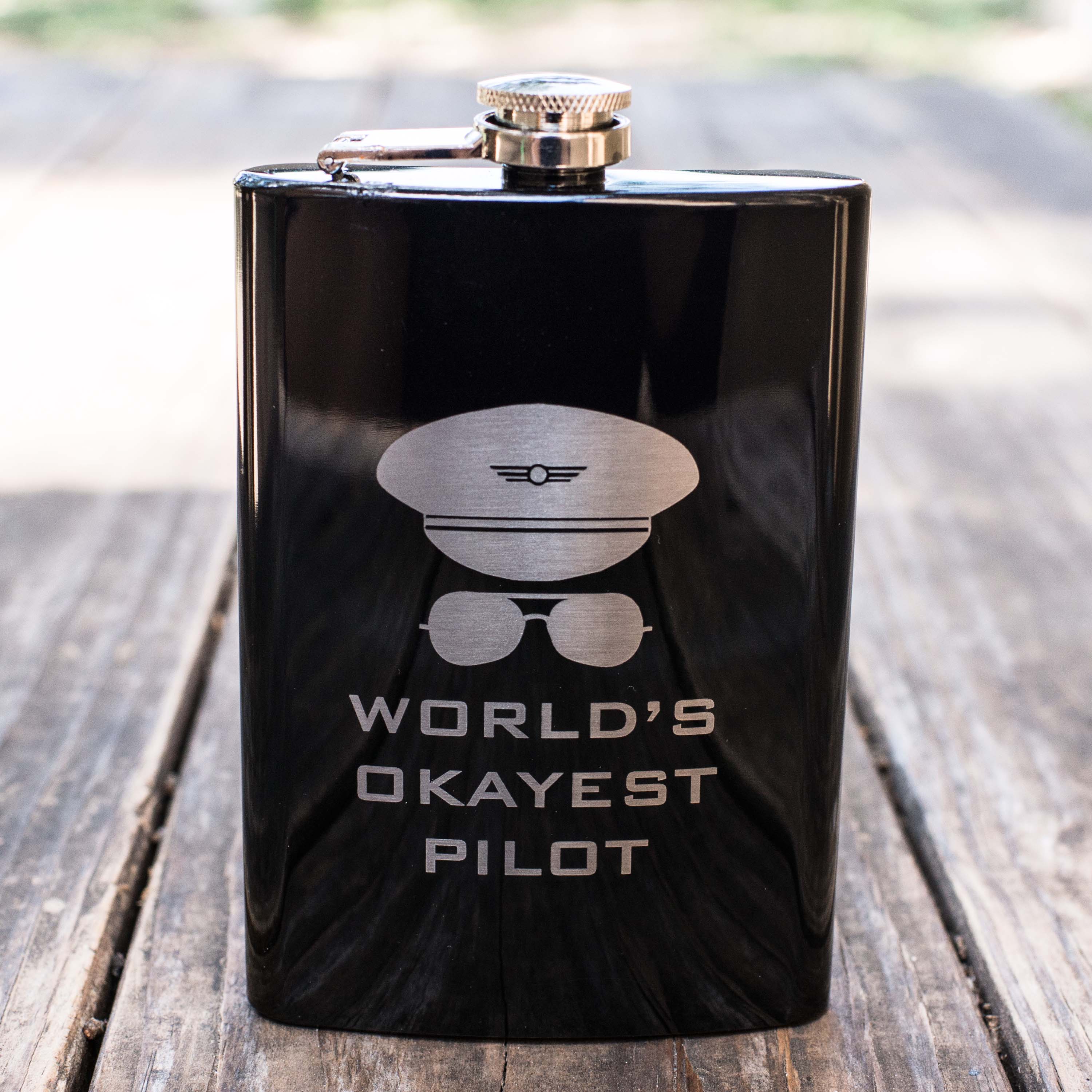 8oz BLACK World's Okayest Pilot Flask