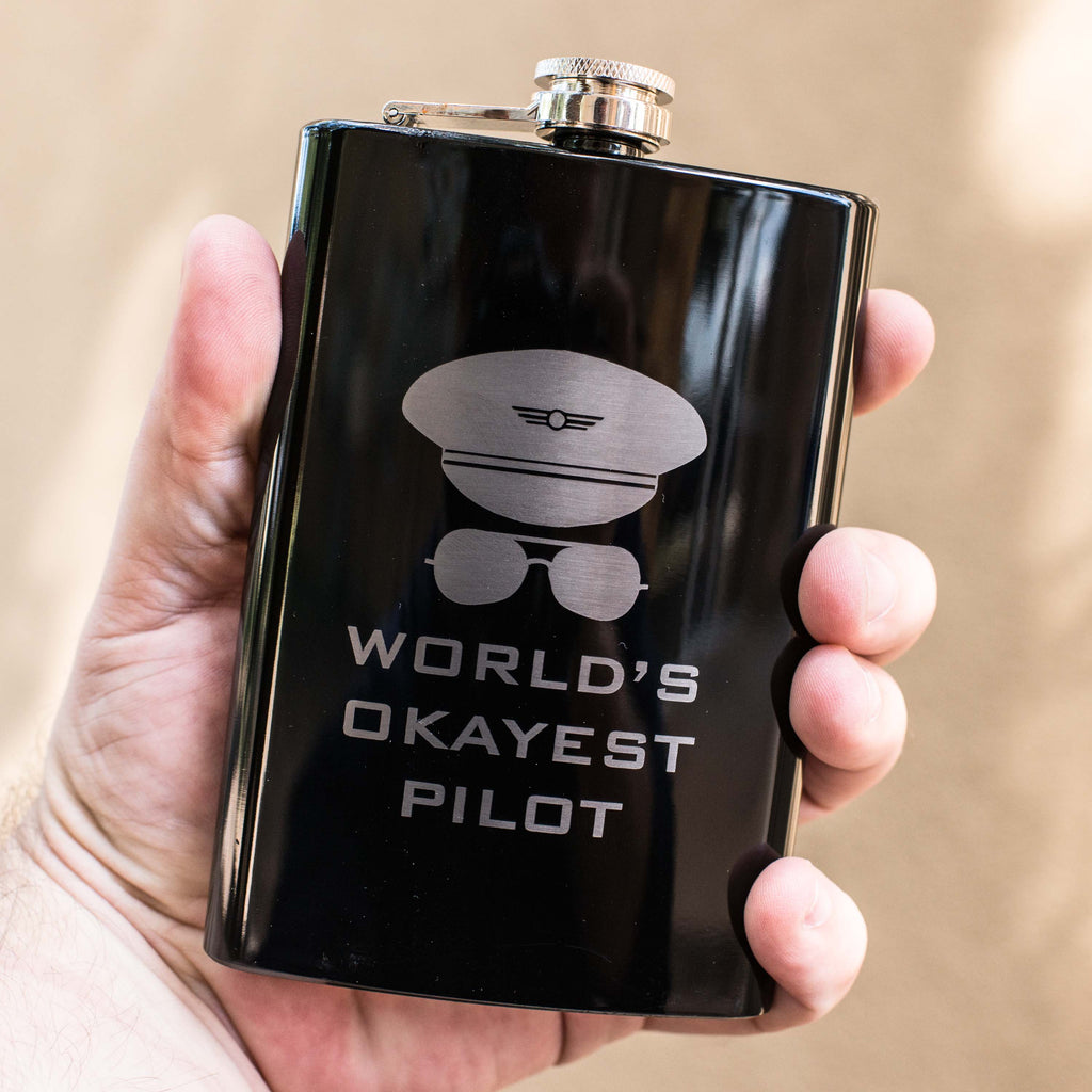 8oz BLACK World's Okayest Pilot Flask