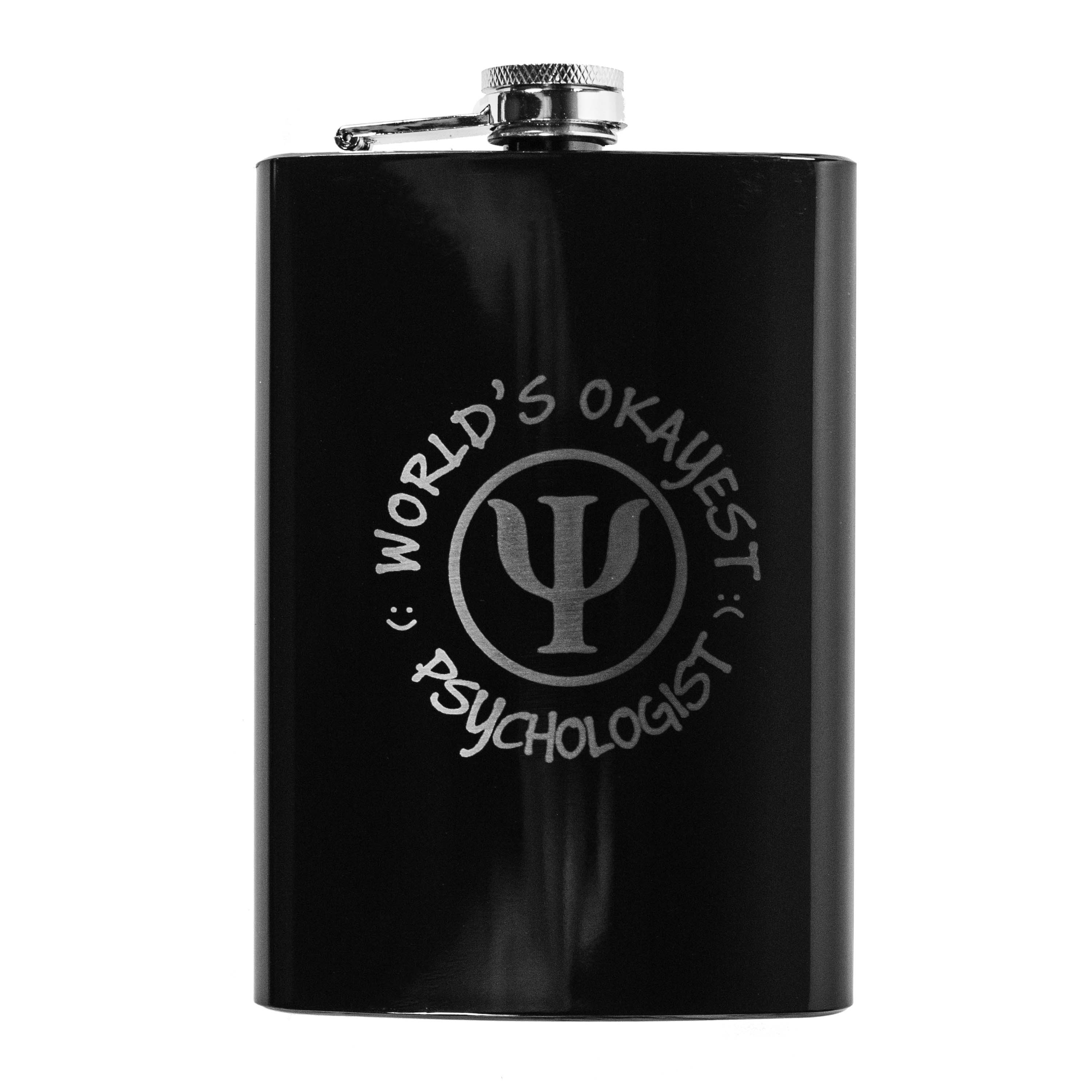 8oz BLACK World's Okayest Psychologist Flask