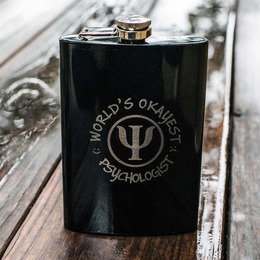 8oz BLACK World's Okayest Psychologist Flask