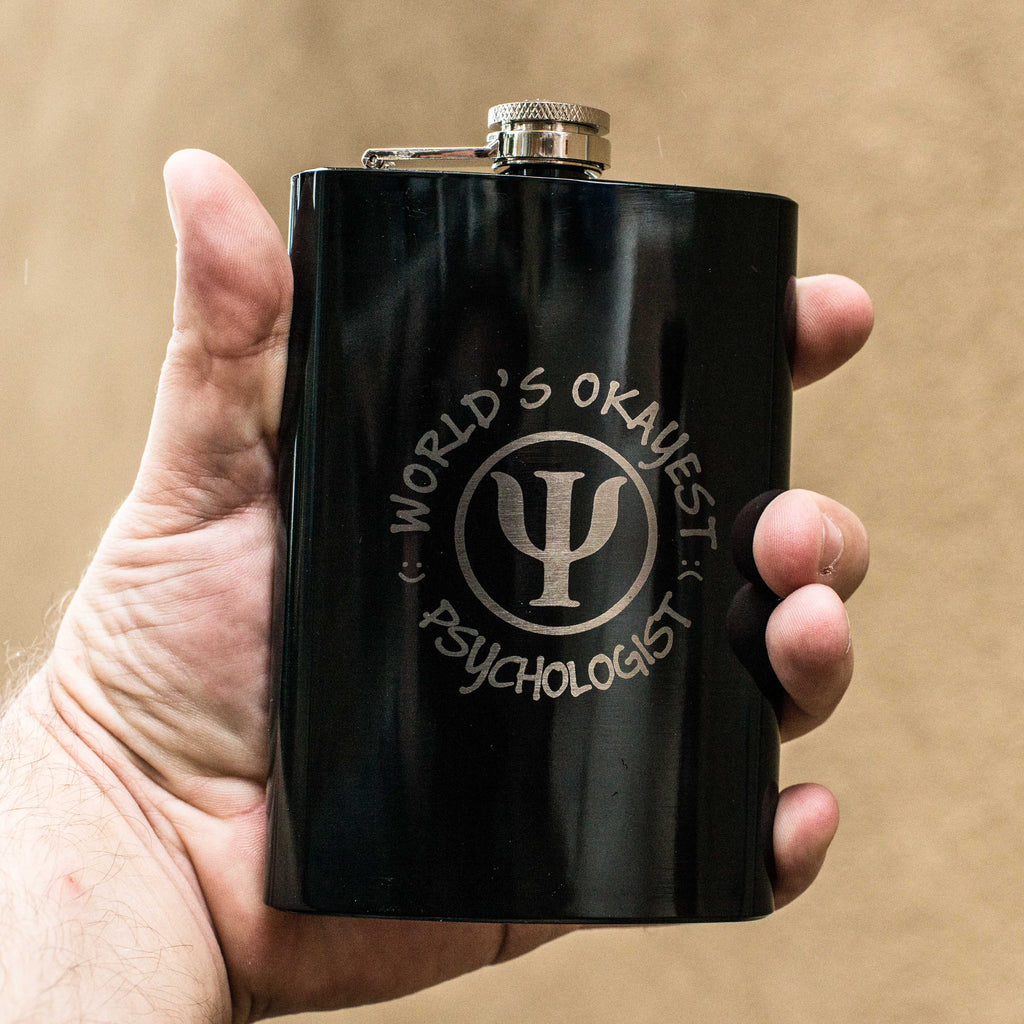 8oz BLACK World's Okayest Psychologist Flask