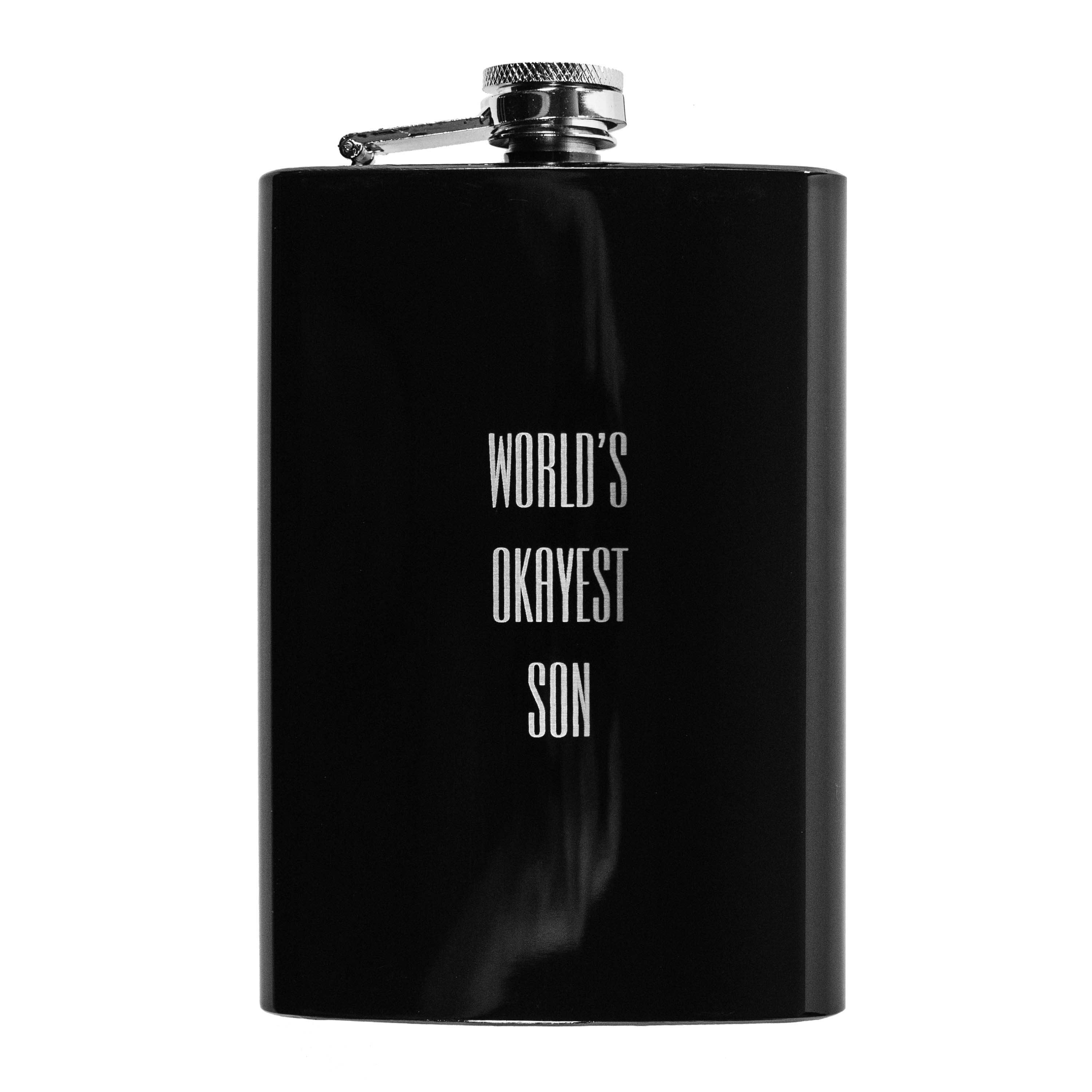 8oz BLACK World's Okayest Son Flask