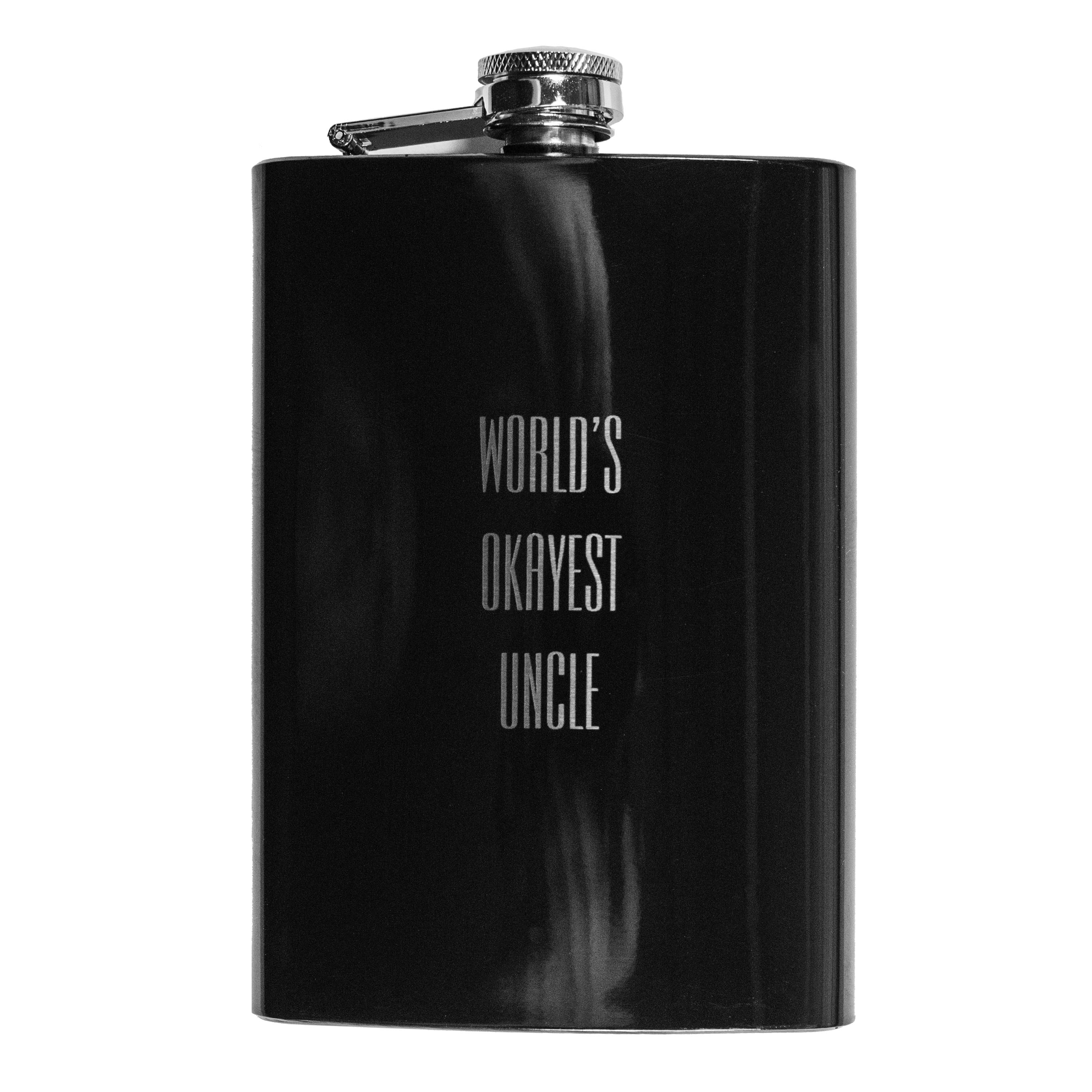 8oz BLACK World's Okayest Uncle Flask