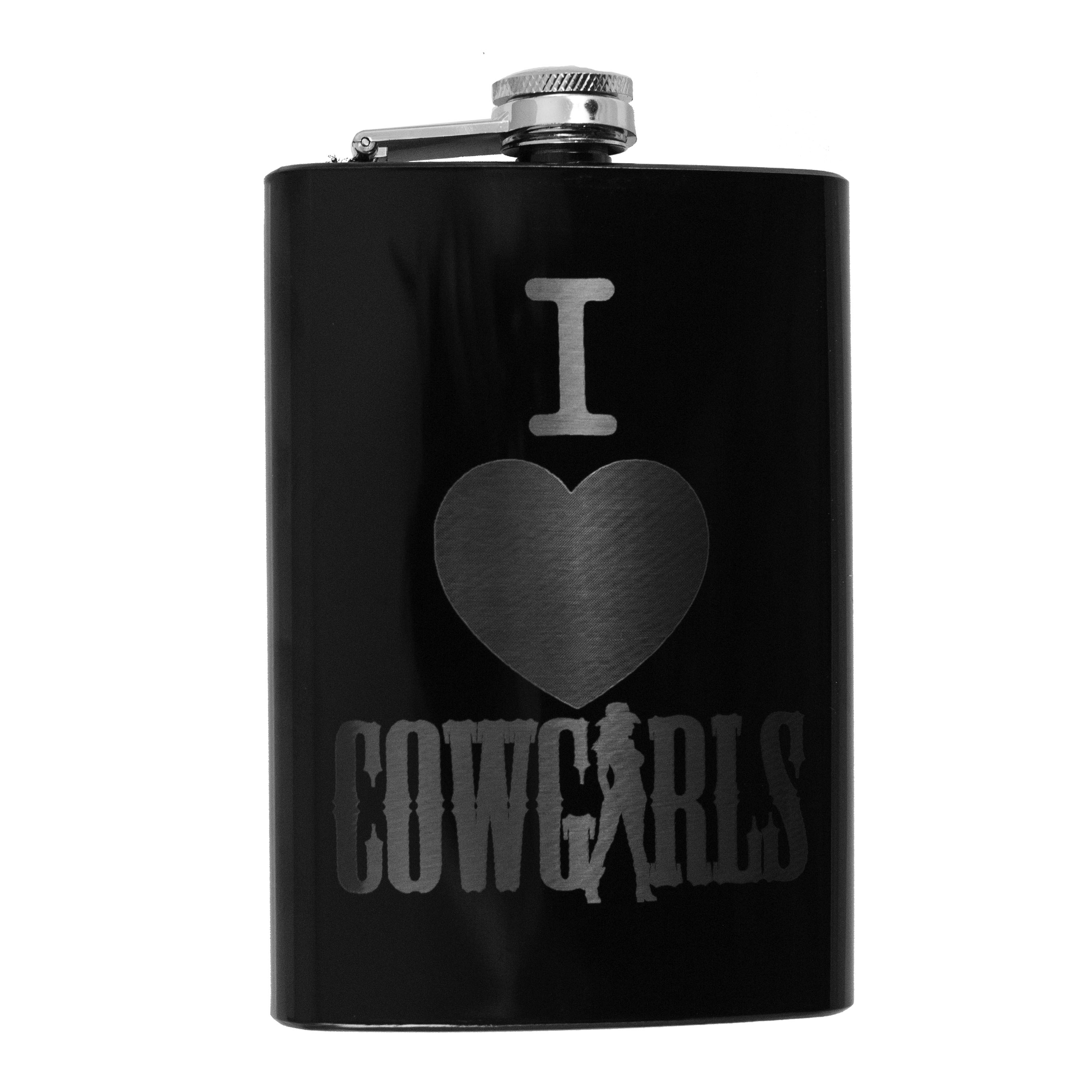 8oz BLACK I Love Cowgirls Flask