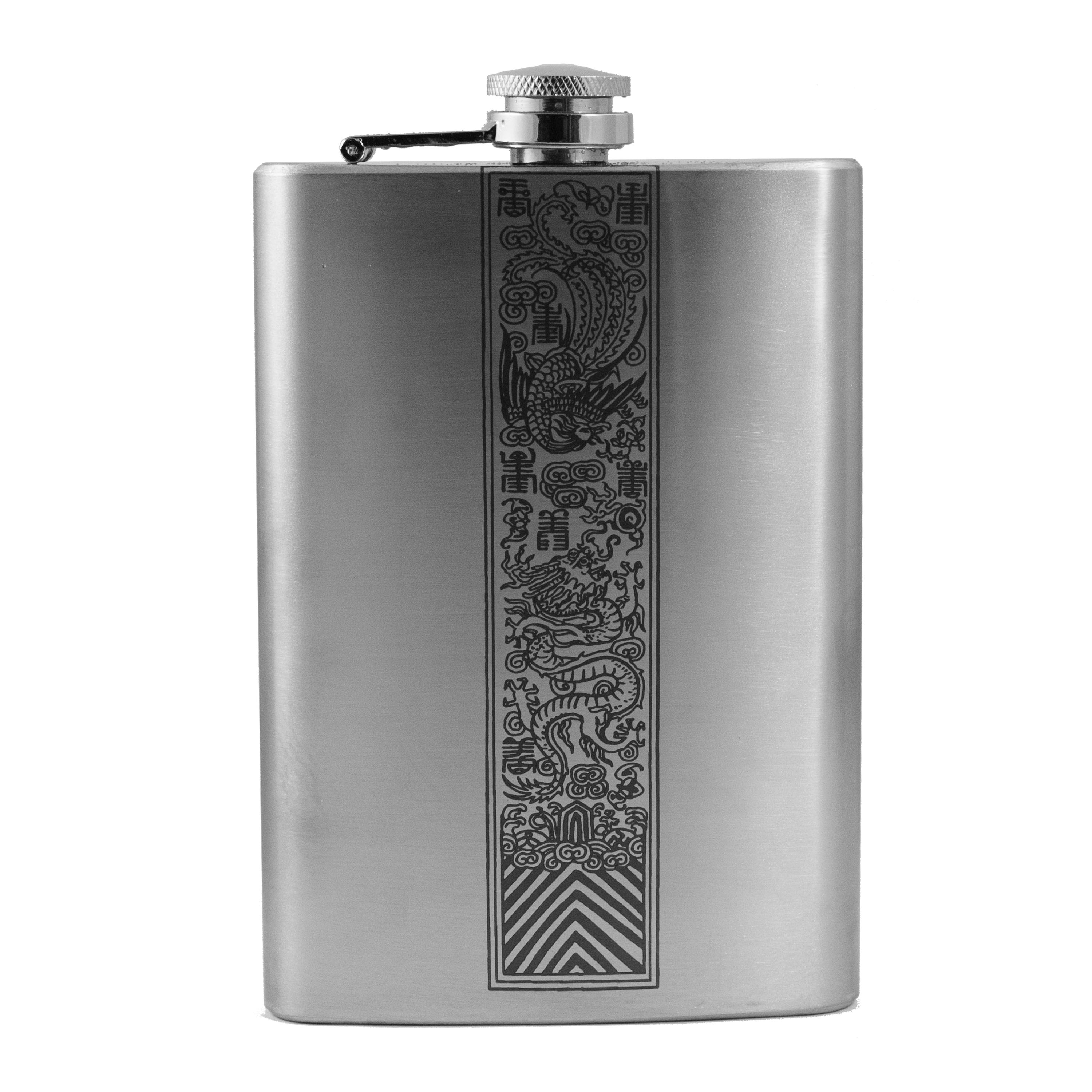8oz Chinese Dragon and Phoenix Stainless Steel Flask
