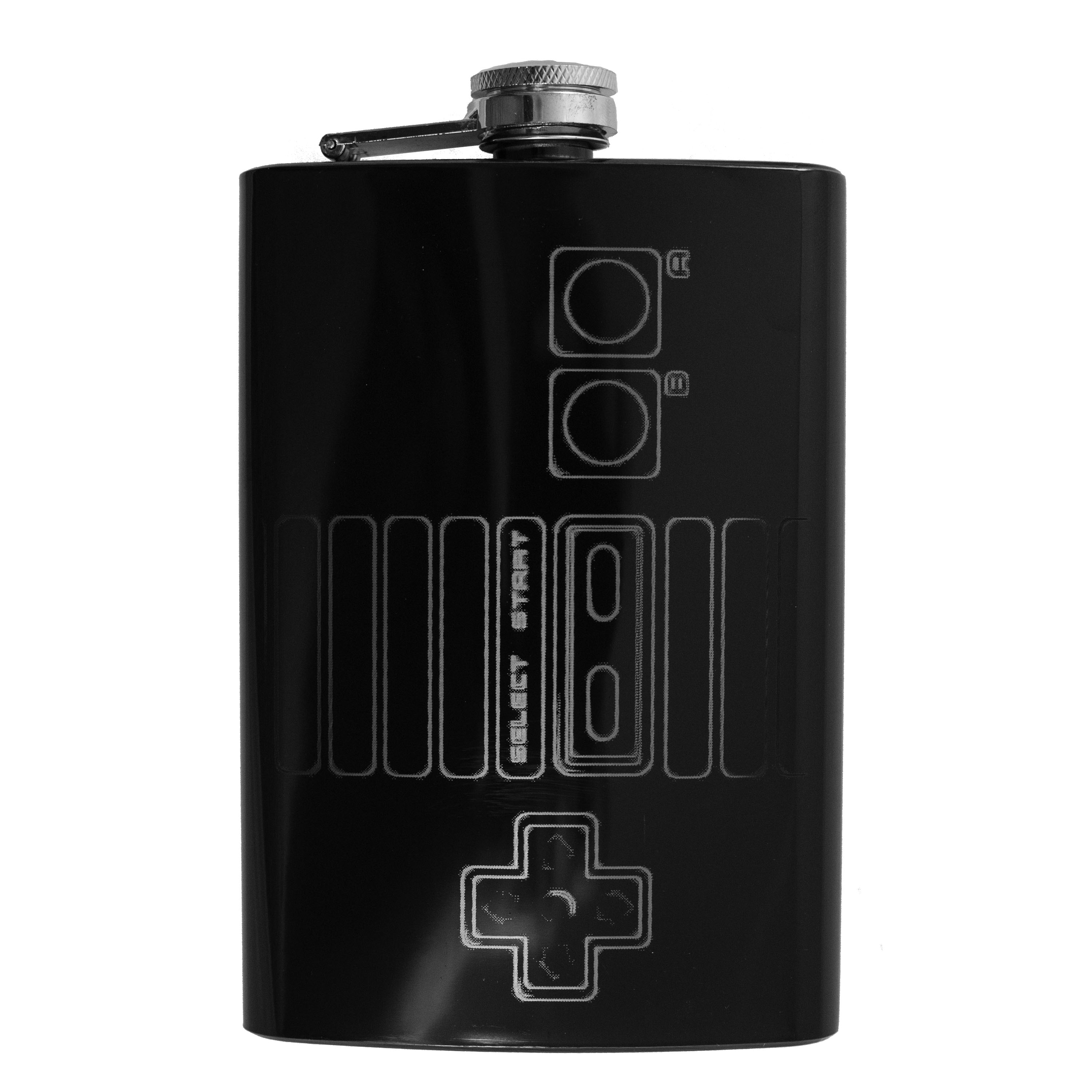 8oz BLACK Controller Flask Laser Engraved