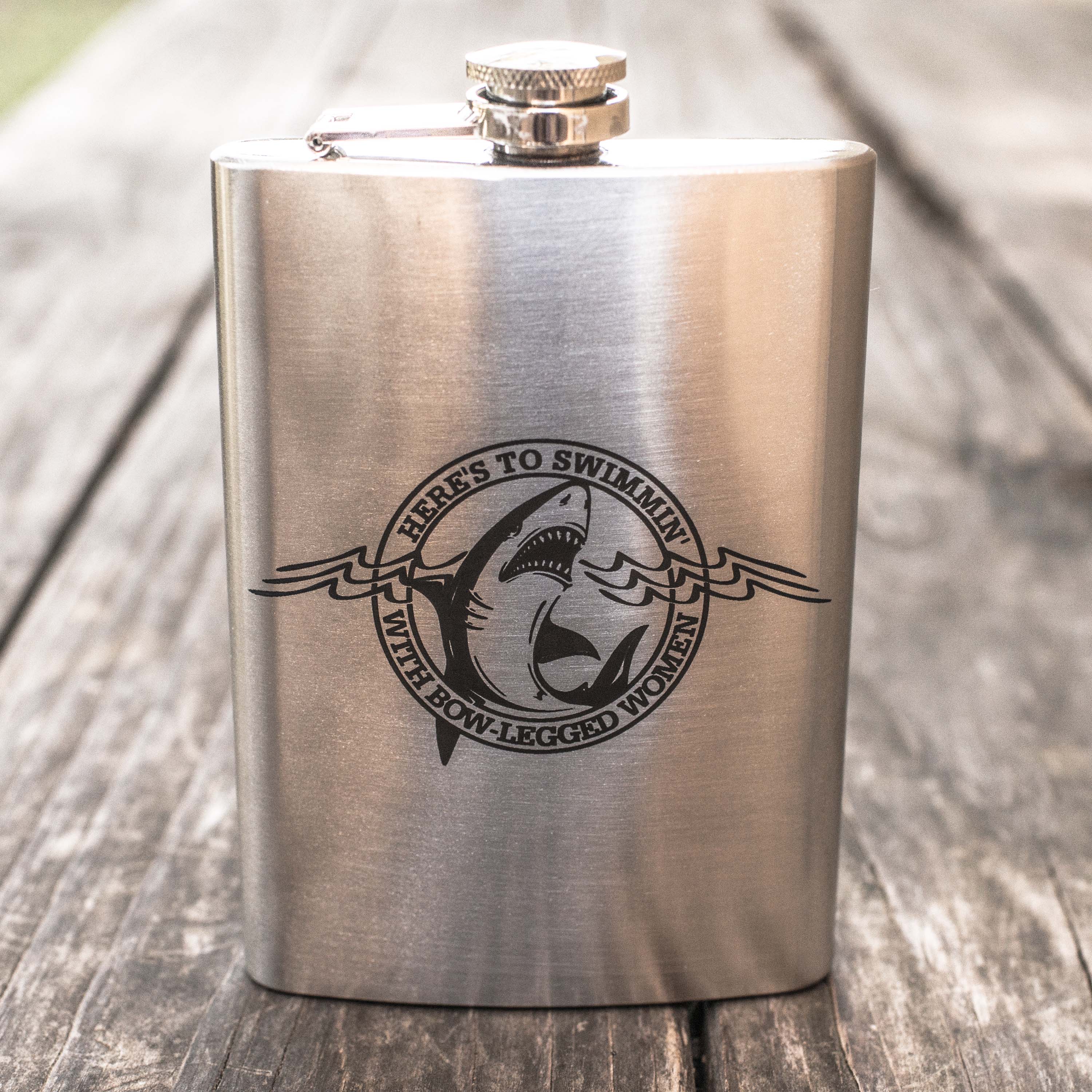 8oz Here's to Swimmin with Bowlegged Women Stainless Steel Flask
