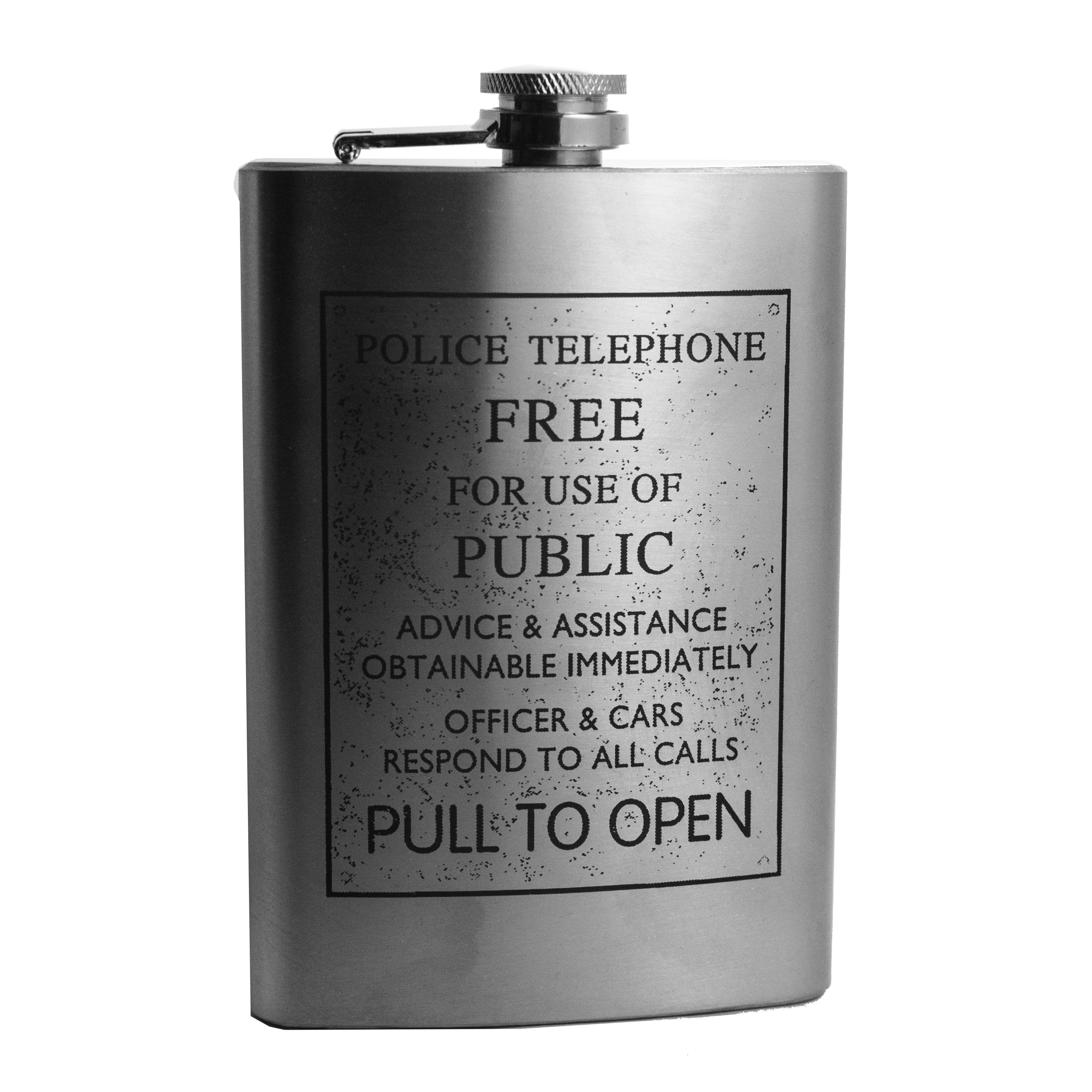 8oz Police Telephone Sign Stainless Steel Flask