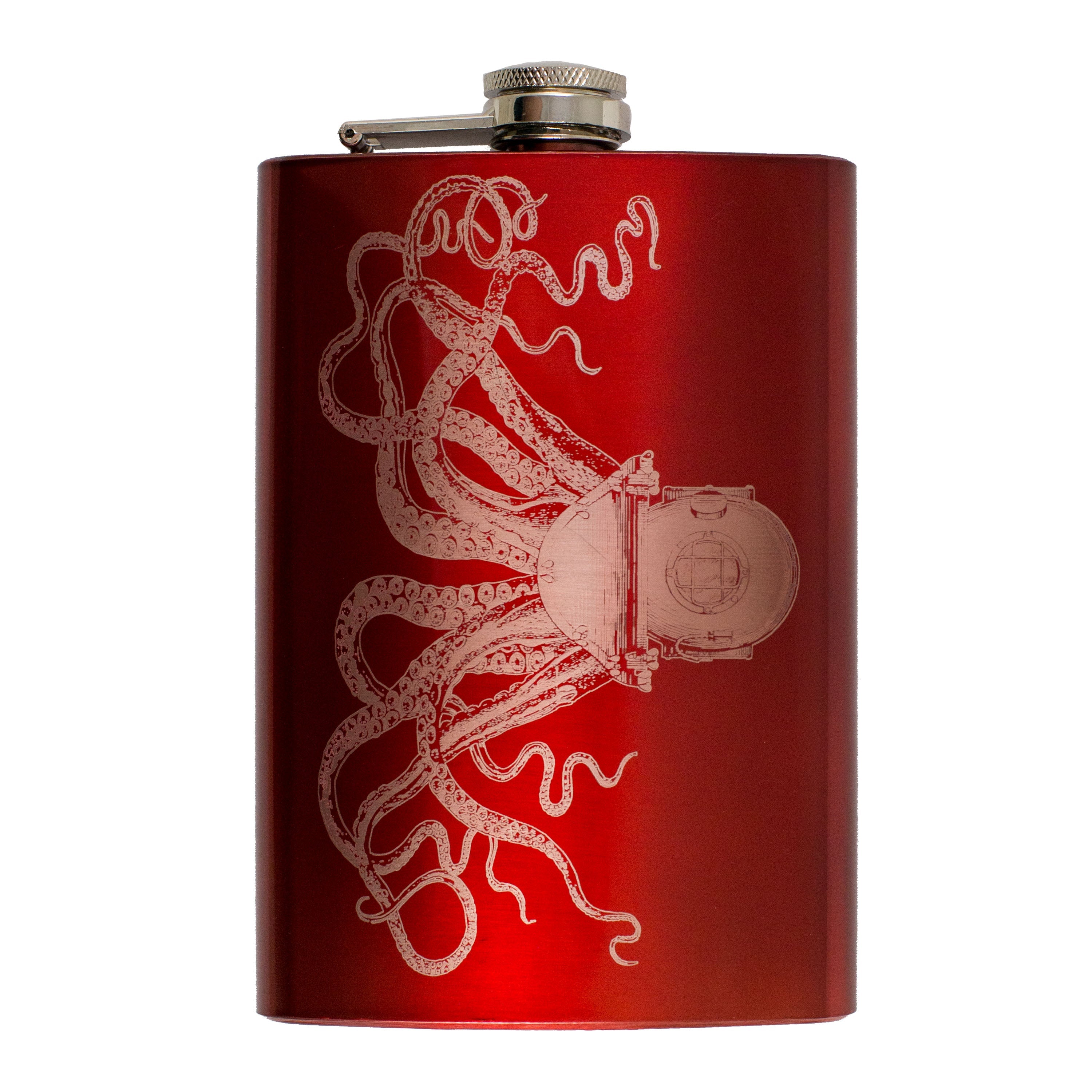 8oz RED Steampunk Octopus Flask
