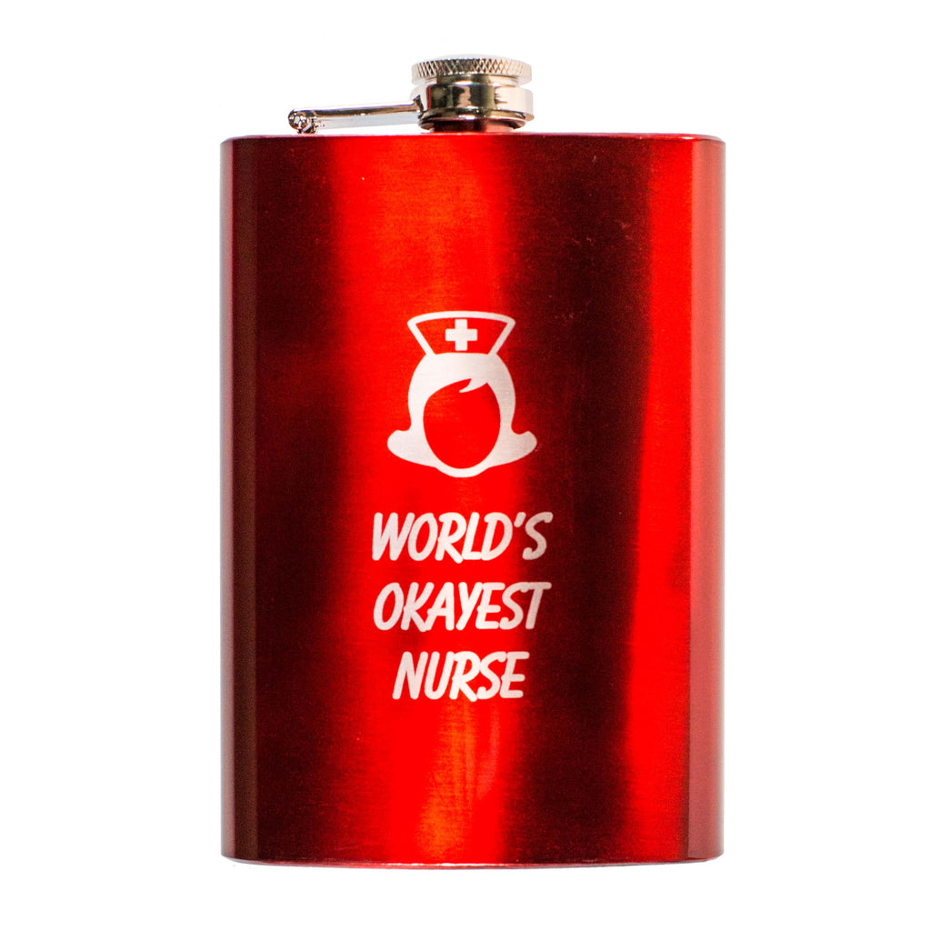8oz RED World's Okayest Nurse Flask