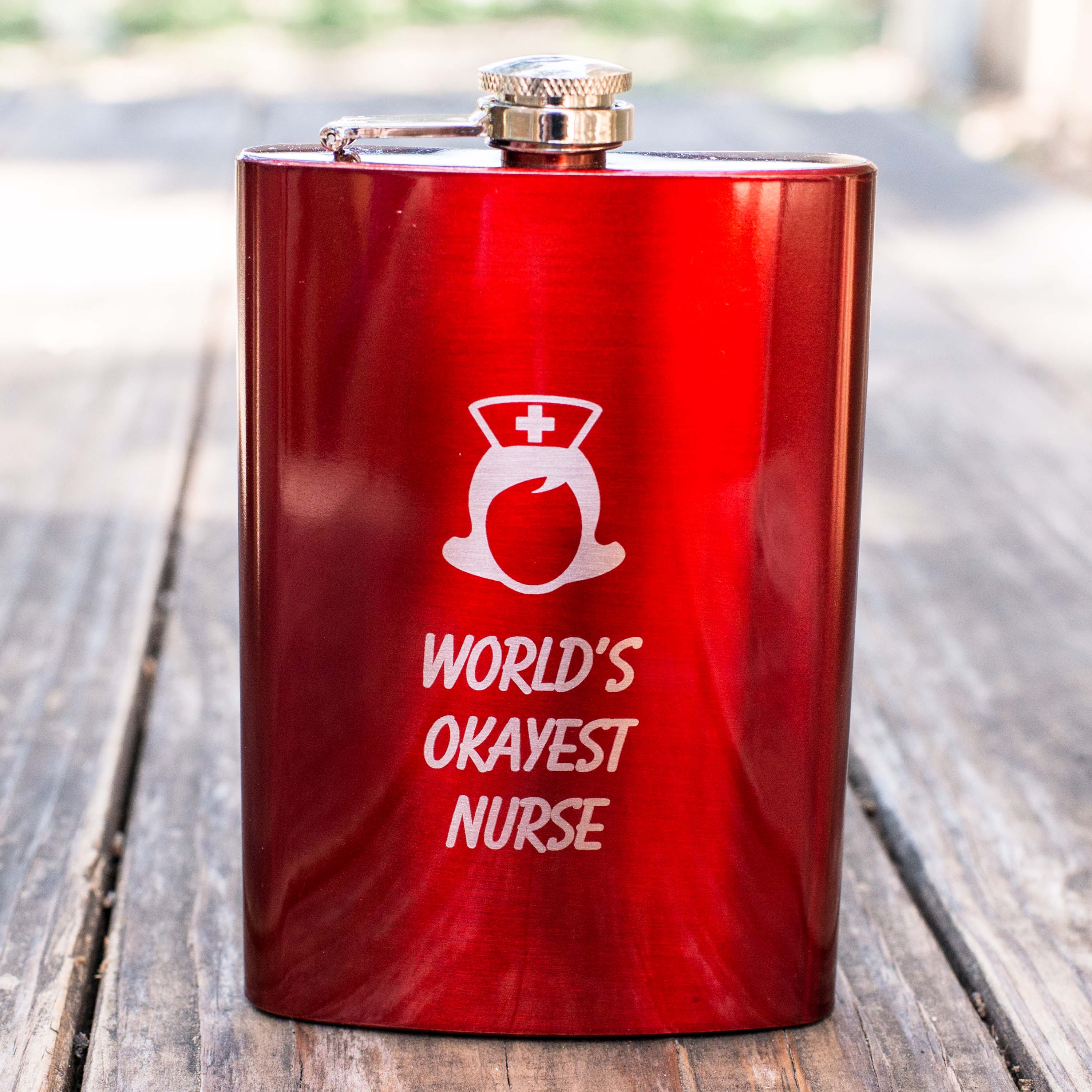 8oz RED World's Okayest Nurse Flask