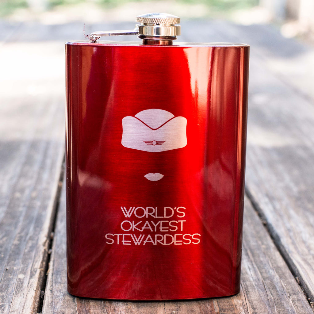 8oz RED World's Okayest Stewardess Flask