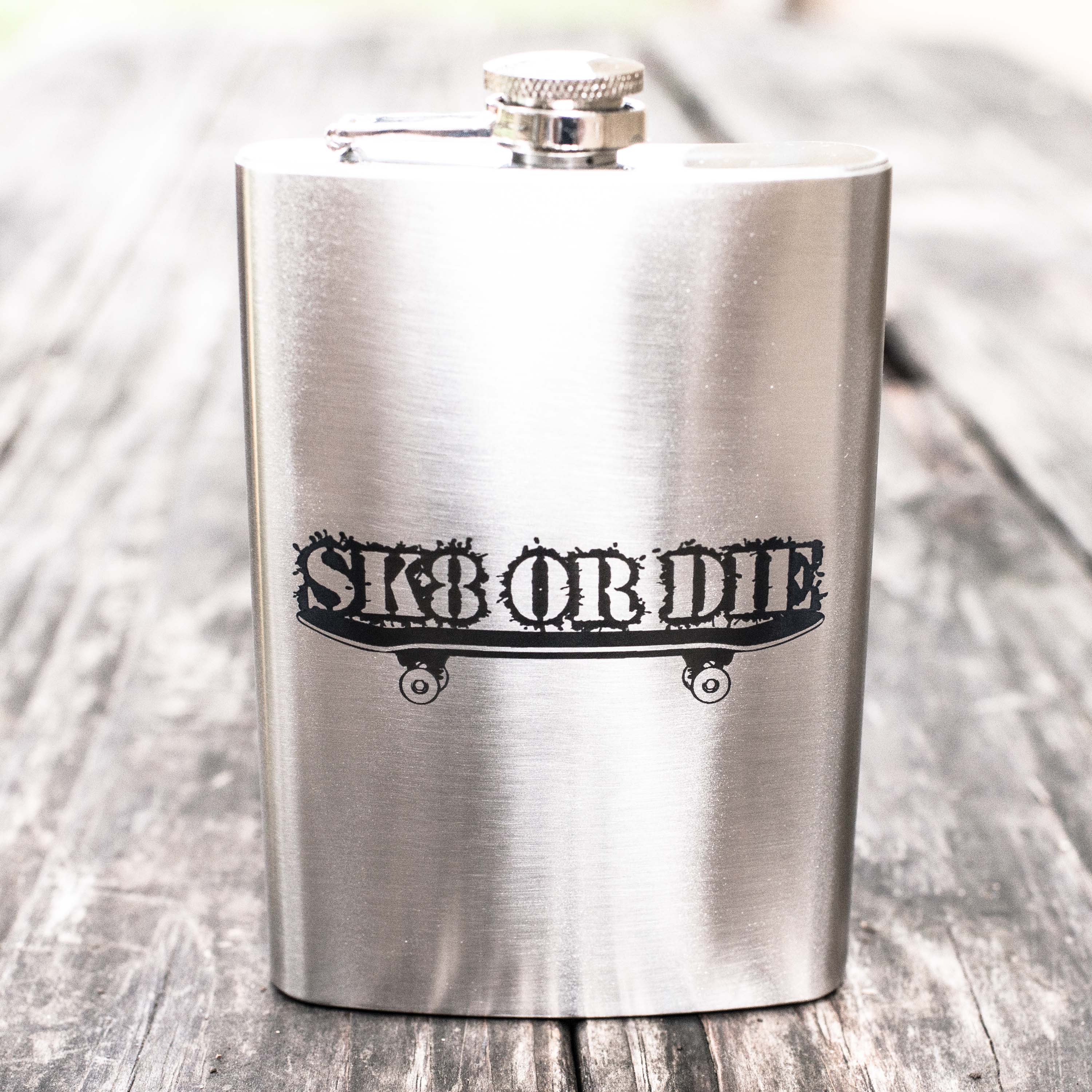 8oz SK8 or DIE Stainless Steel Flask