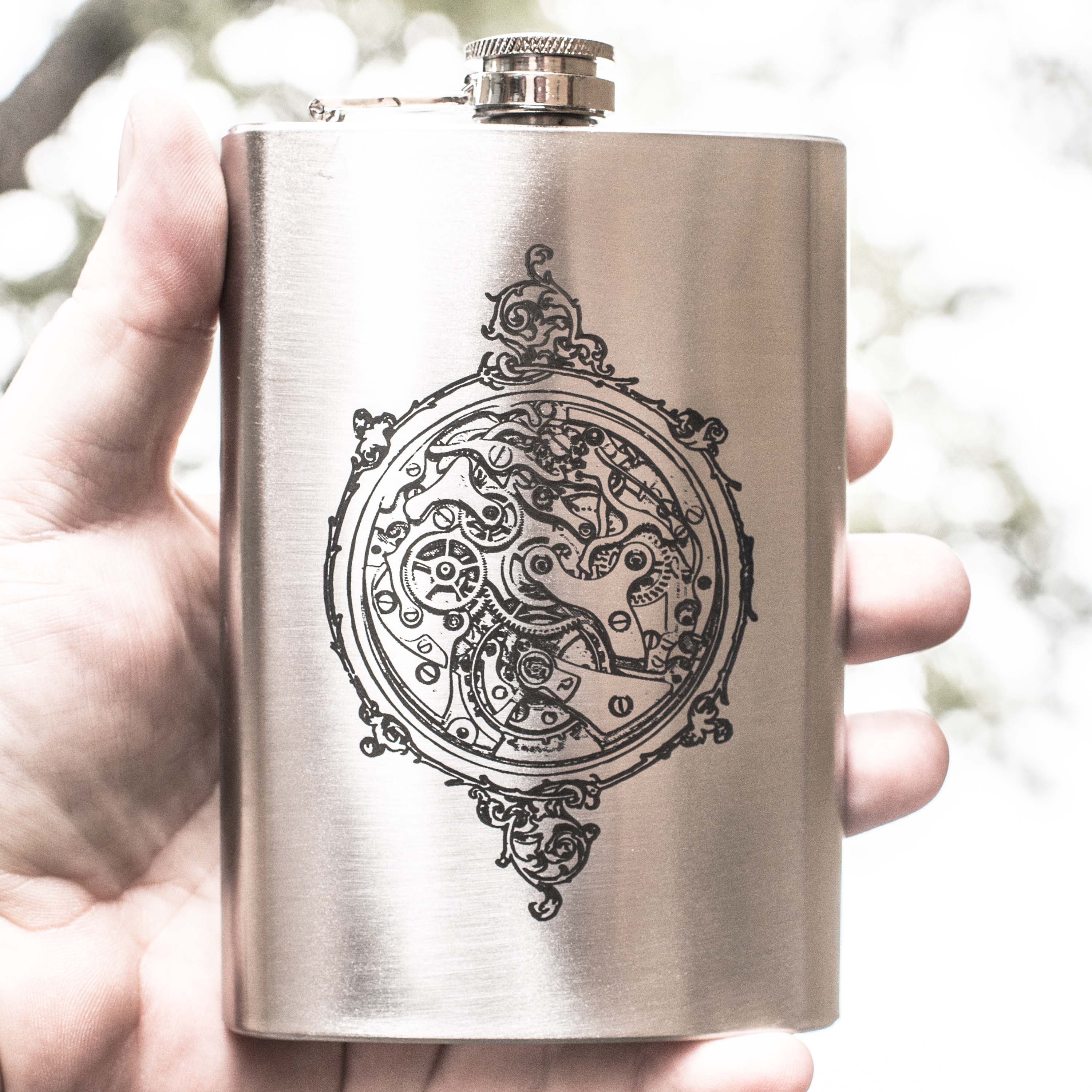 8oz Steampunk Clockworks Stainless Steel Flask