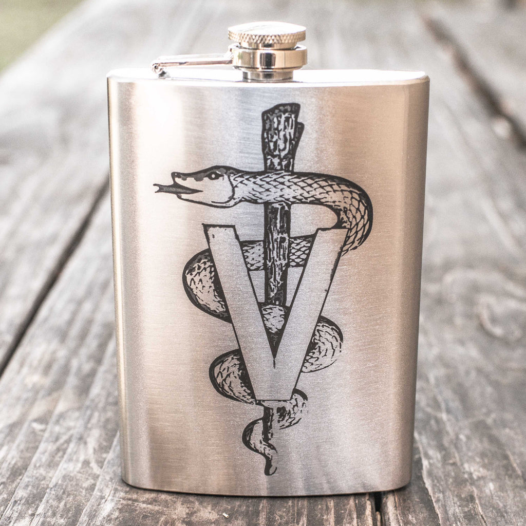 8oz Veterinarian Caduceus Stainless Steel Flask