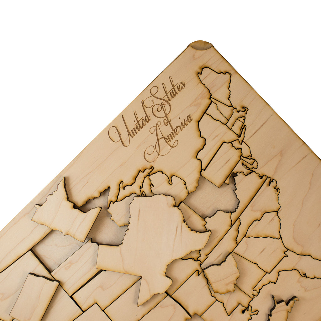 50 State American Puzzle Map - Art Kit - Raw Wood 12x18 - With Stand