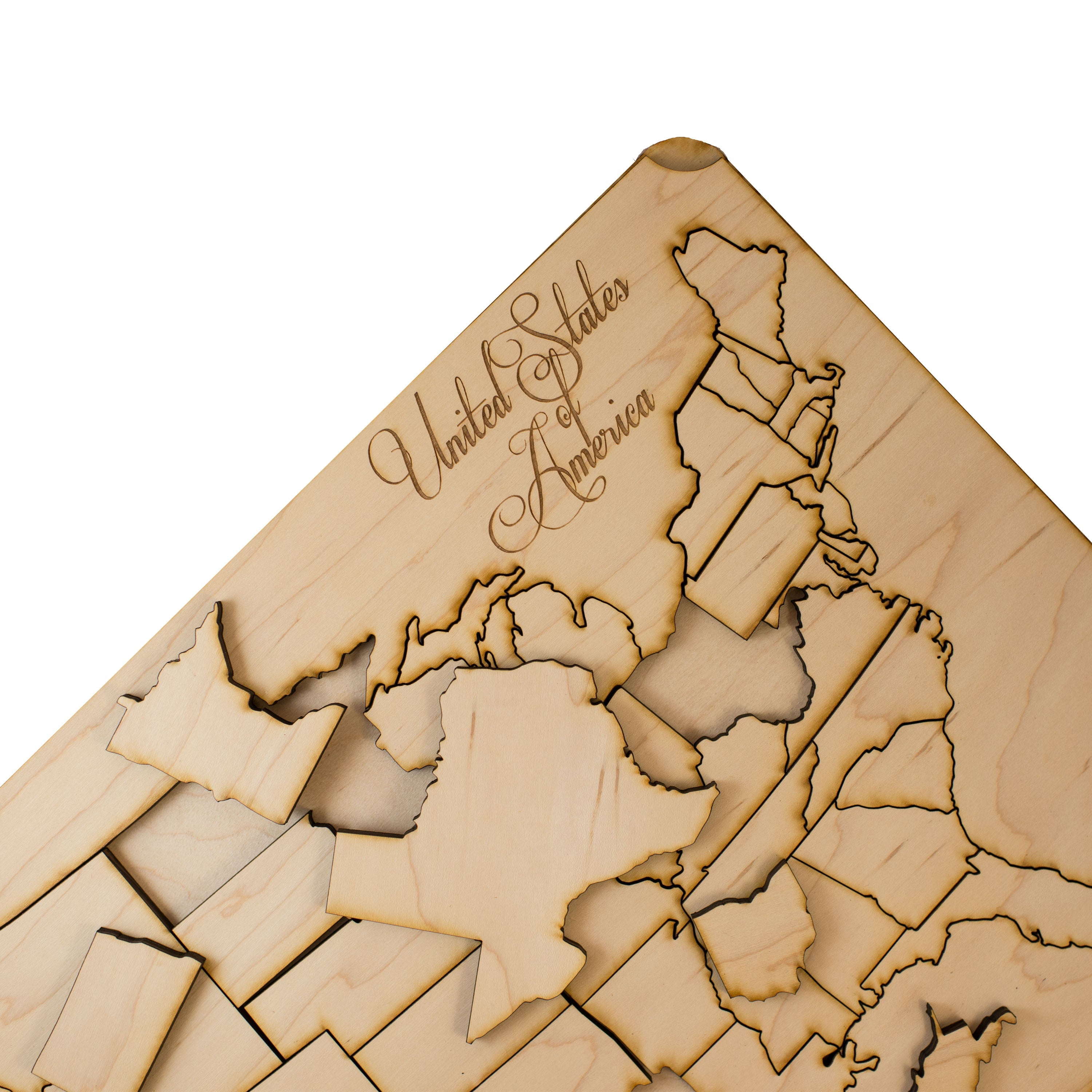 50 State American Puzzle Map - Art Kit - Raw Wood 12x18 - With Stand