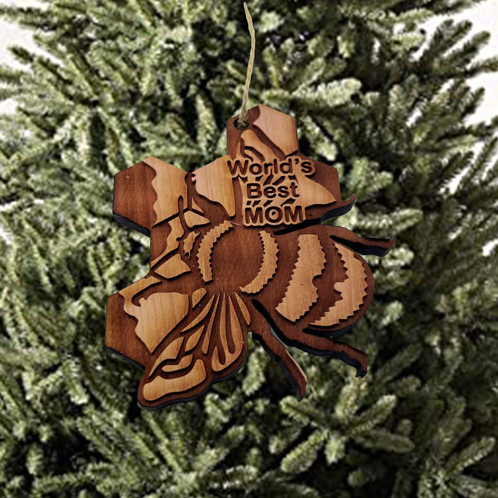 BEE World's Best Mom - Cedar Ornament