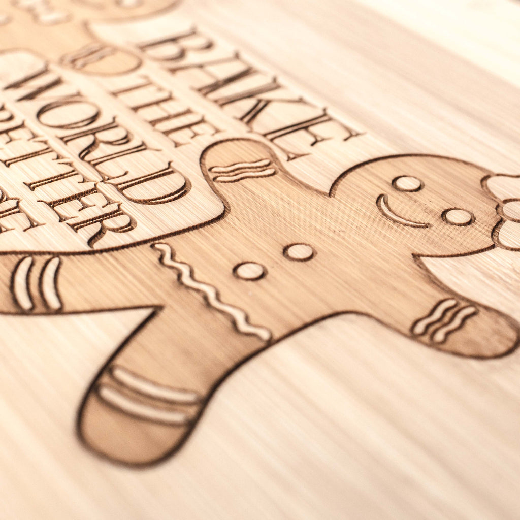 Bake the World a Better Place - Cutting Board 14''x9.5''x.5'' Bamboo