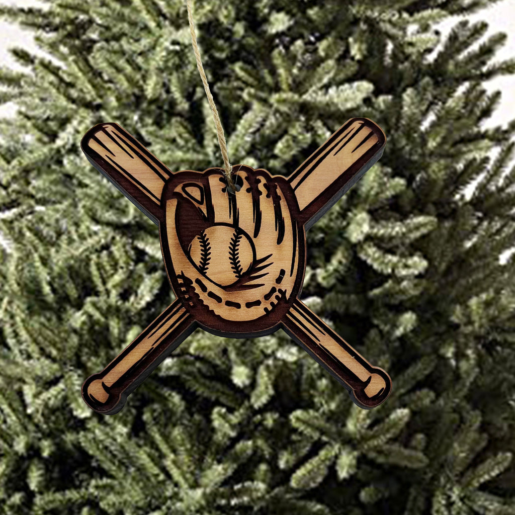 Baseball Bat and Glove - Cedar Ornament
